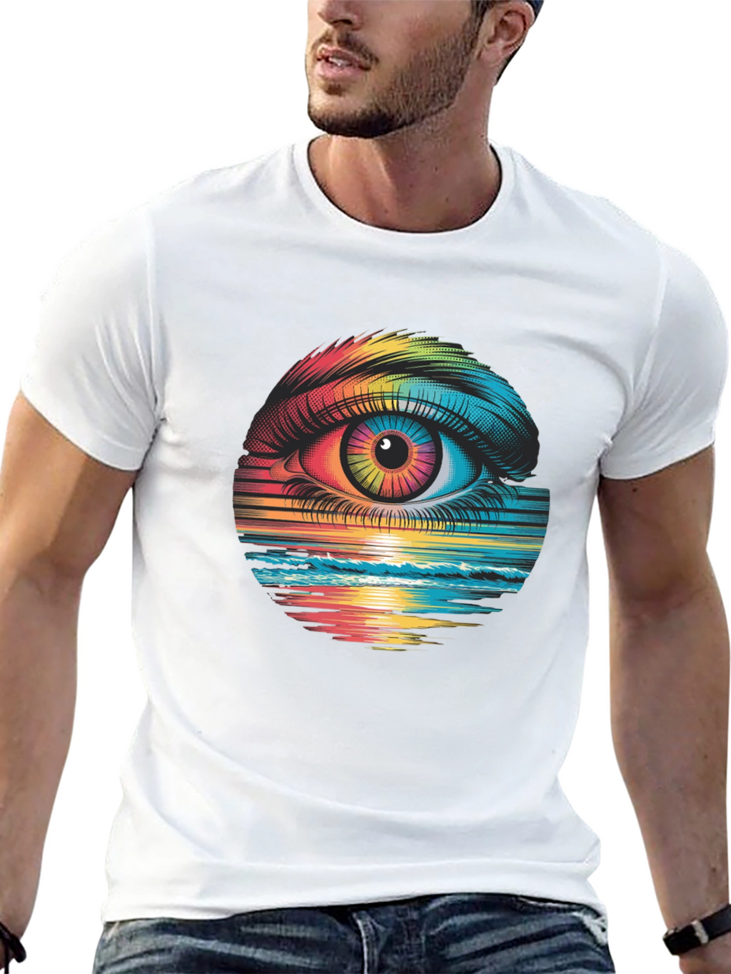 Psychedelic Eye Black T-Shirt - Rainbow Vision