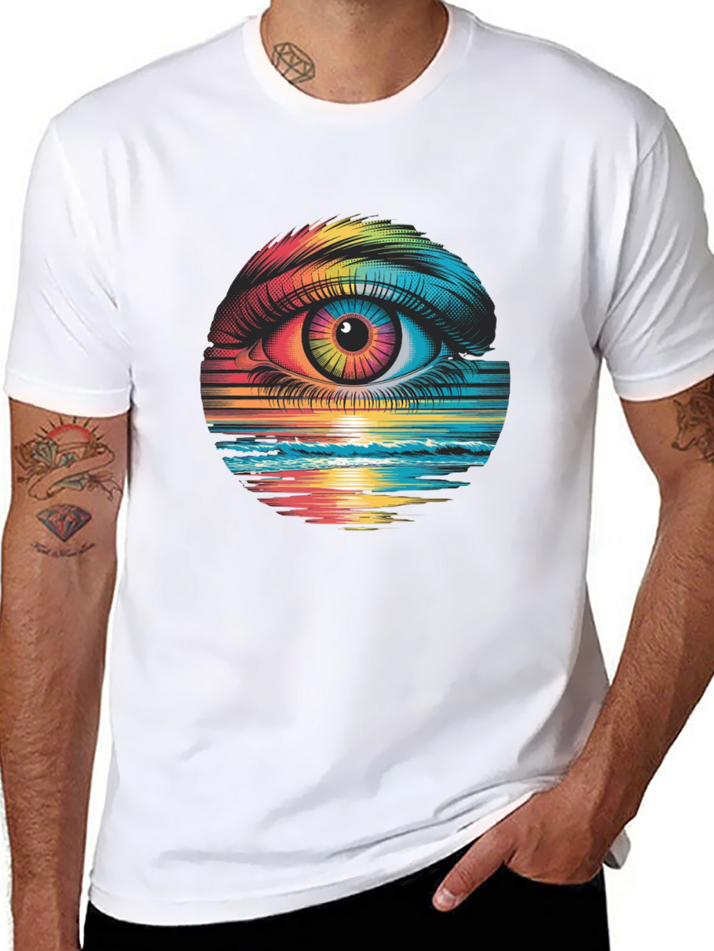 Psychedelic Eye Black T-Shirt - Rainbow Vision