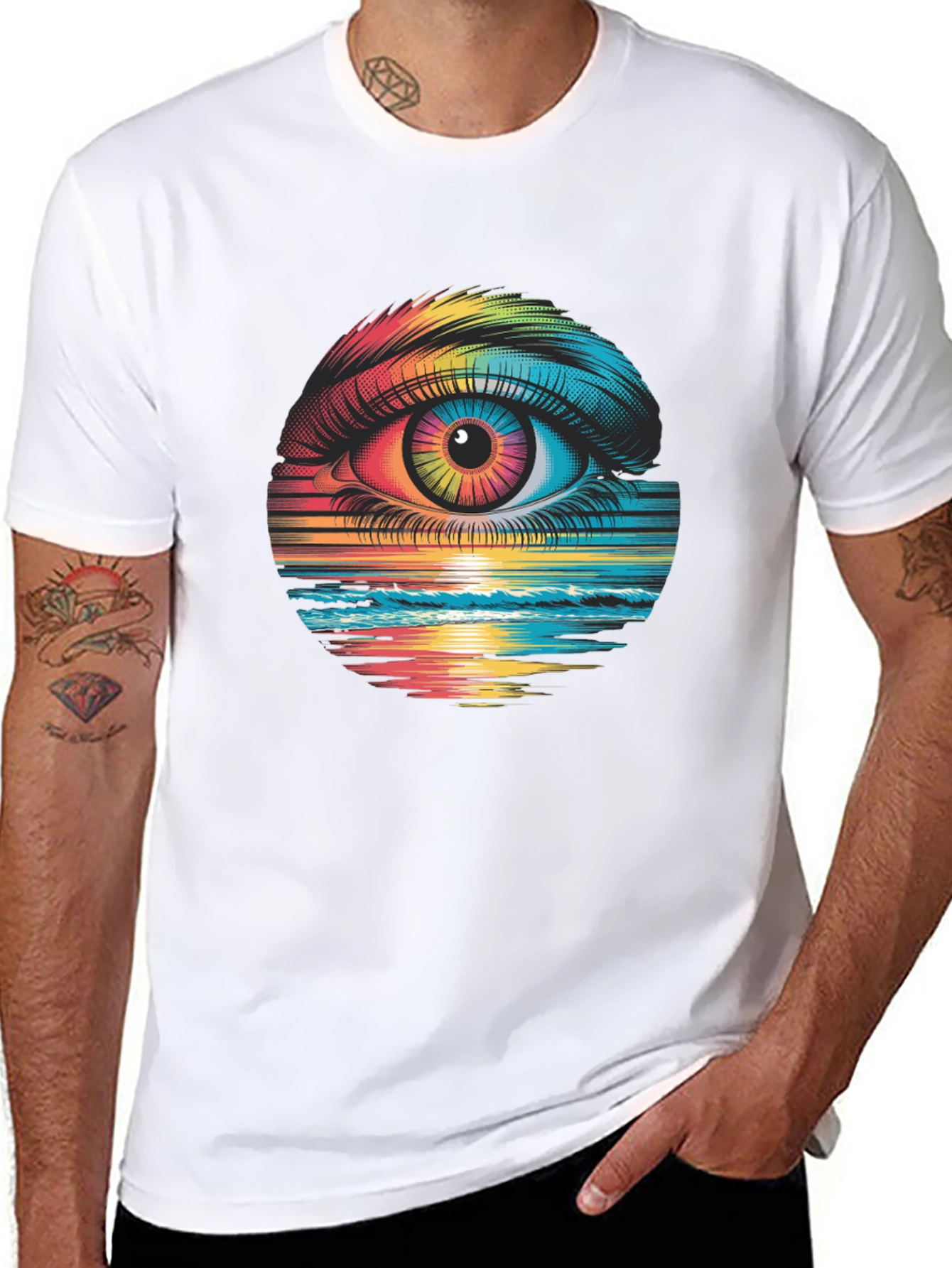 Psychedelic Eye Black T-Shirt - Rainbow Vision