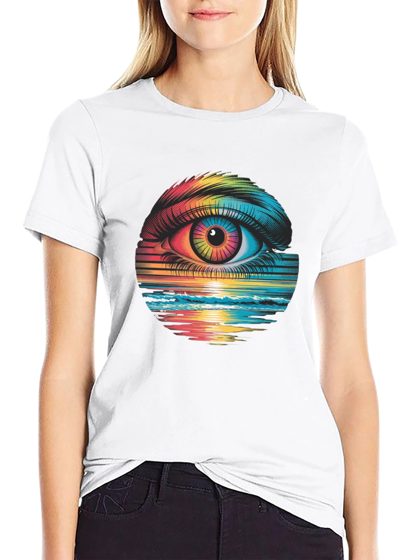 Psychedelic Eye Black T-Shirt - Rainbow Vision