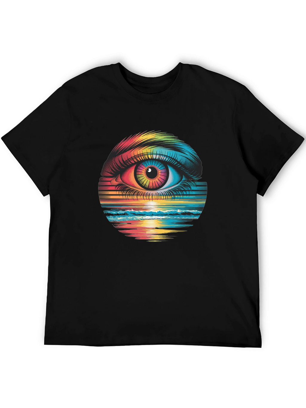 Psychedelic Eye Black T-Shirt - Rainbow Vision