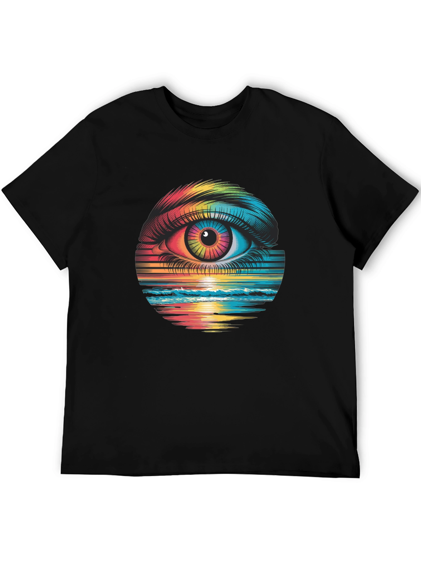 Psychedelic Eye Black T-Shirt - Rainbow Vision