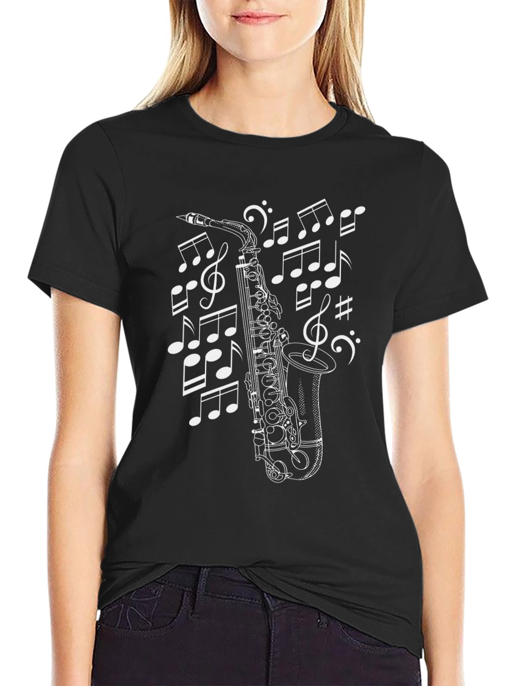 Musical Saxophone T-Shirt - Black Cotton Tee