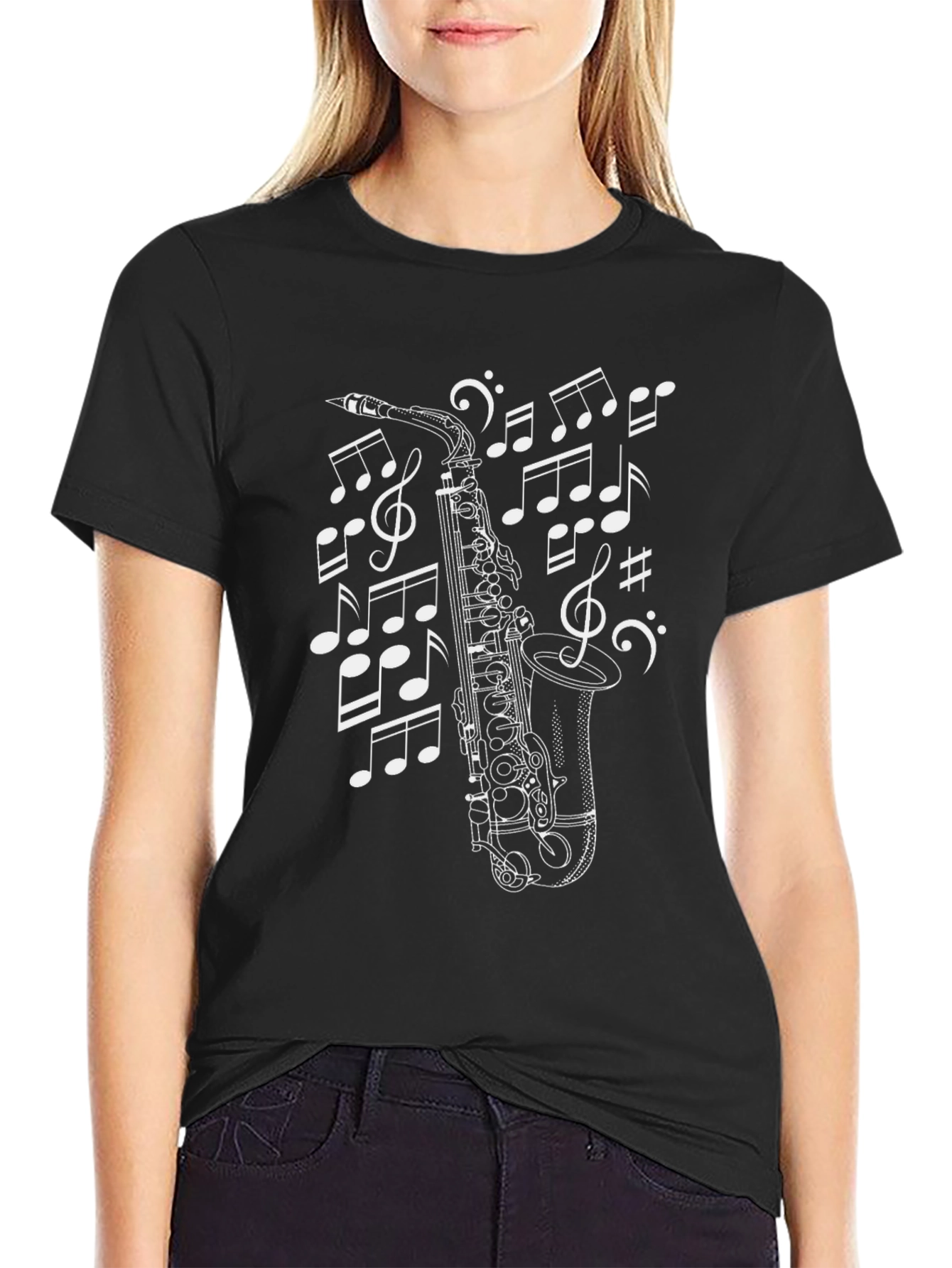 Musical Saxophone T-Shirt - Black Cotton Tee