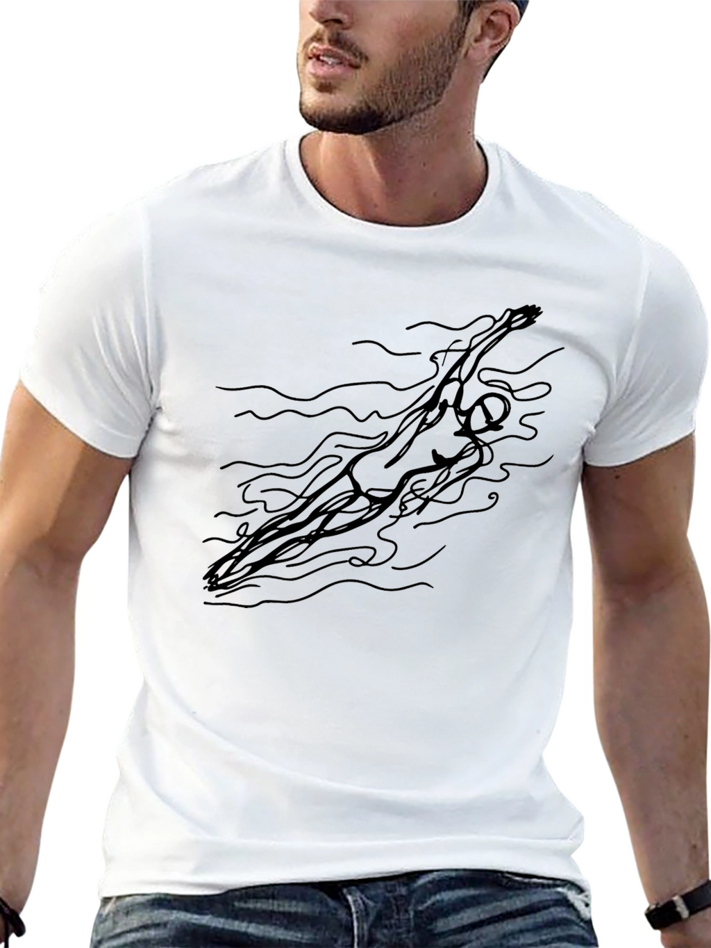 Swimmer Graphic Tee - Artistic Minimalist Design