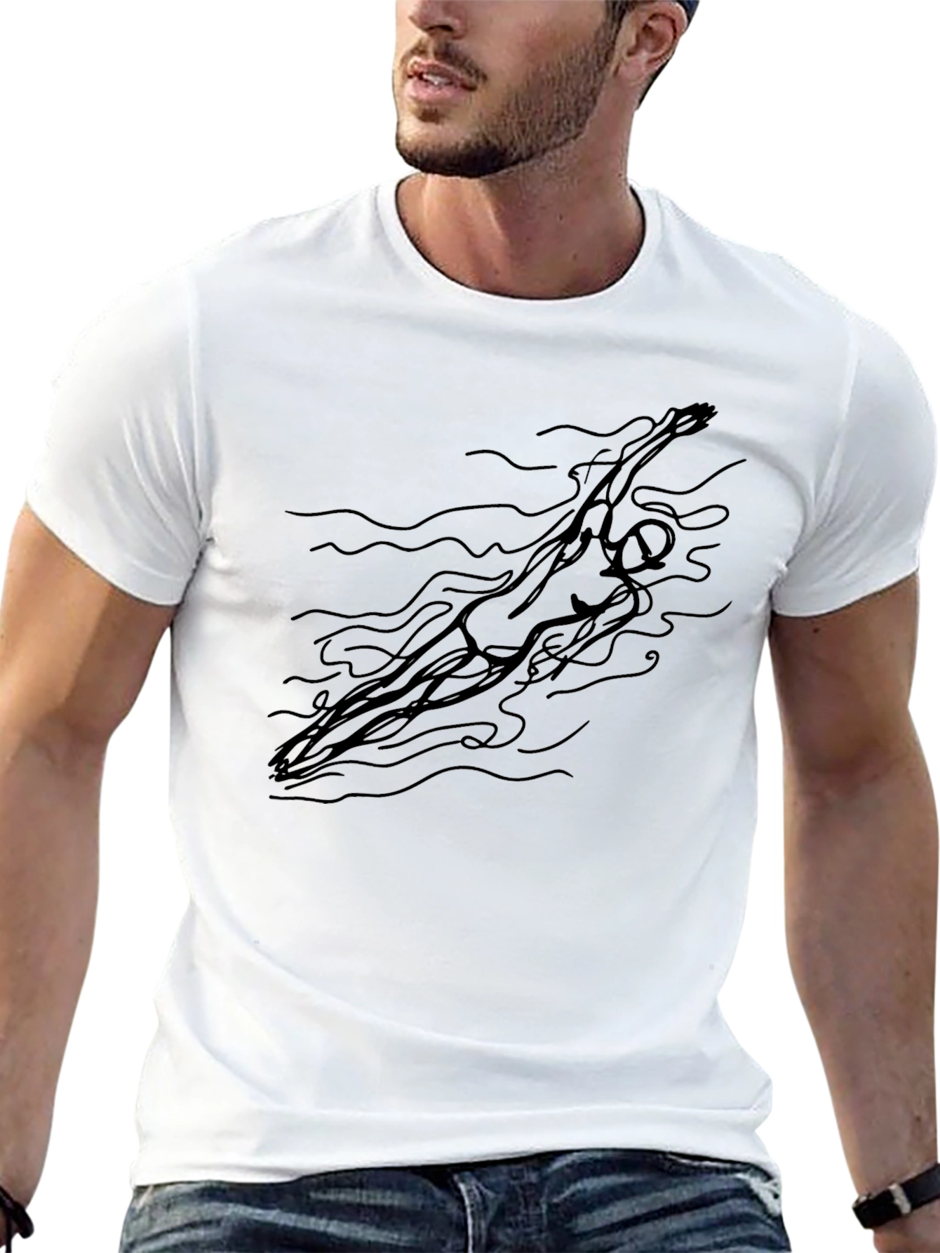 Swimmer Graphic Tee - Artistic Minimalist Design