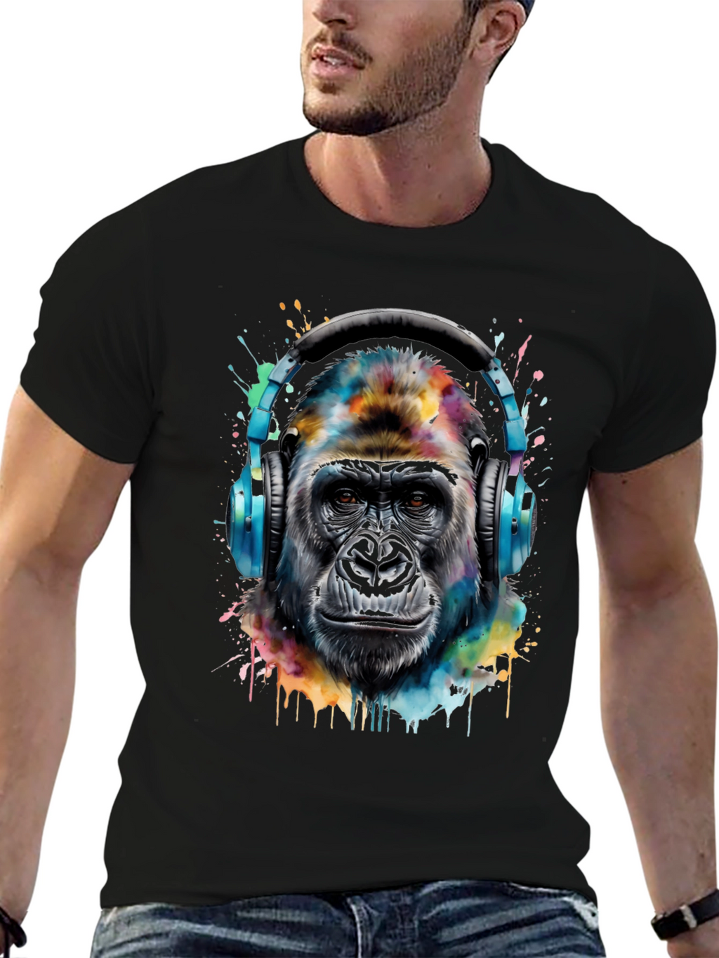 Gorilla Headphones Black T-Shirt