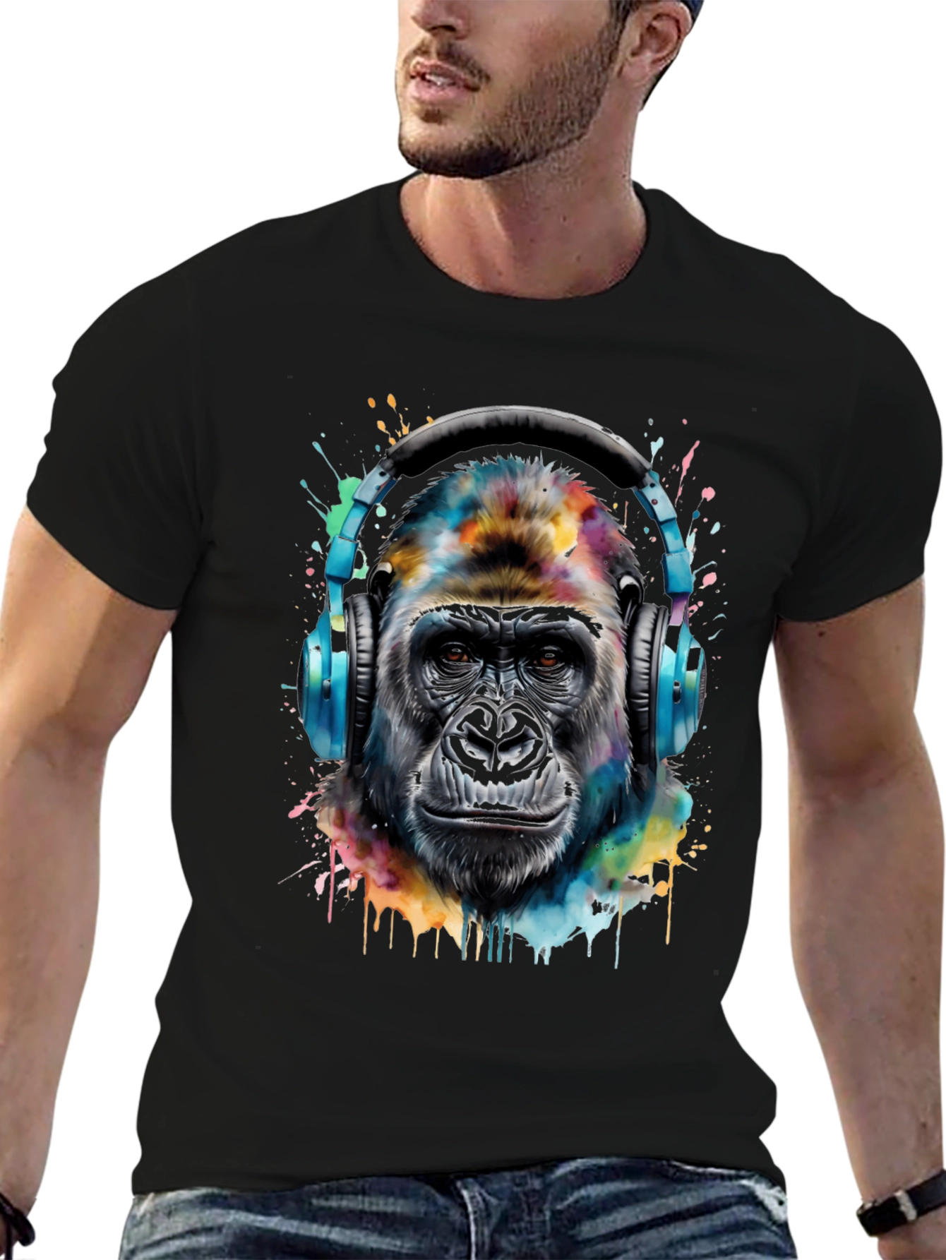 Gorilla Headphones Black T-Shirt