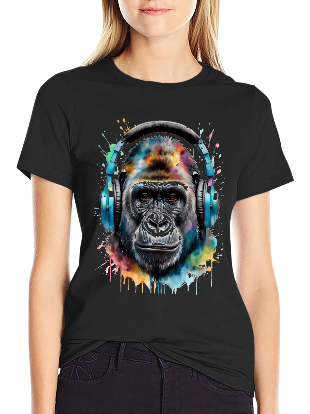 Gorilla Headphones Black T-Shirt