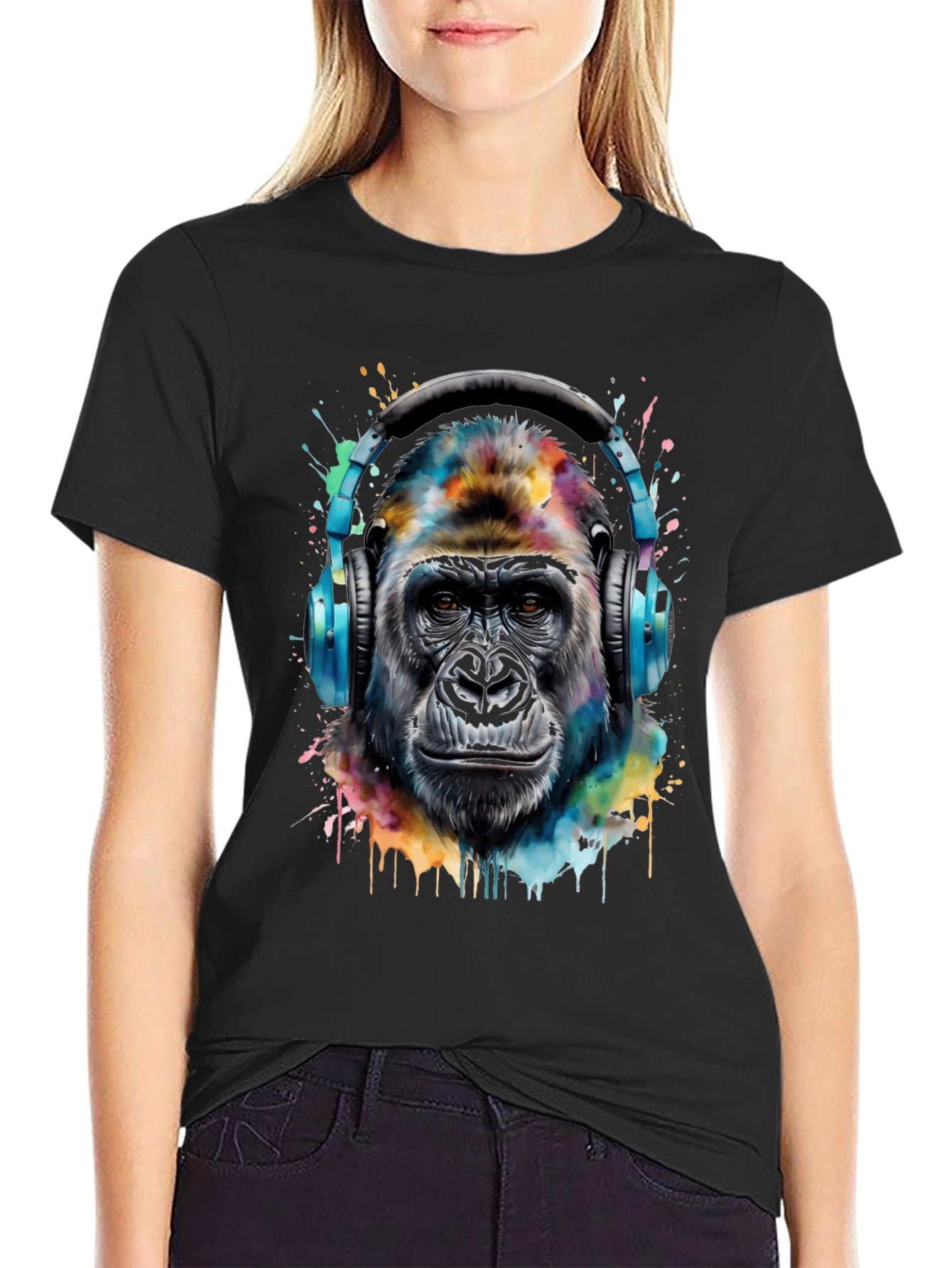 Gorilla Headphones Black T-Shirt