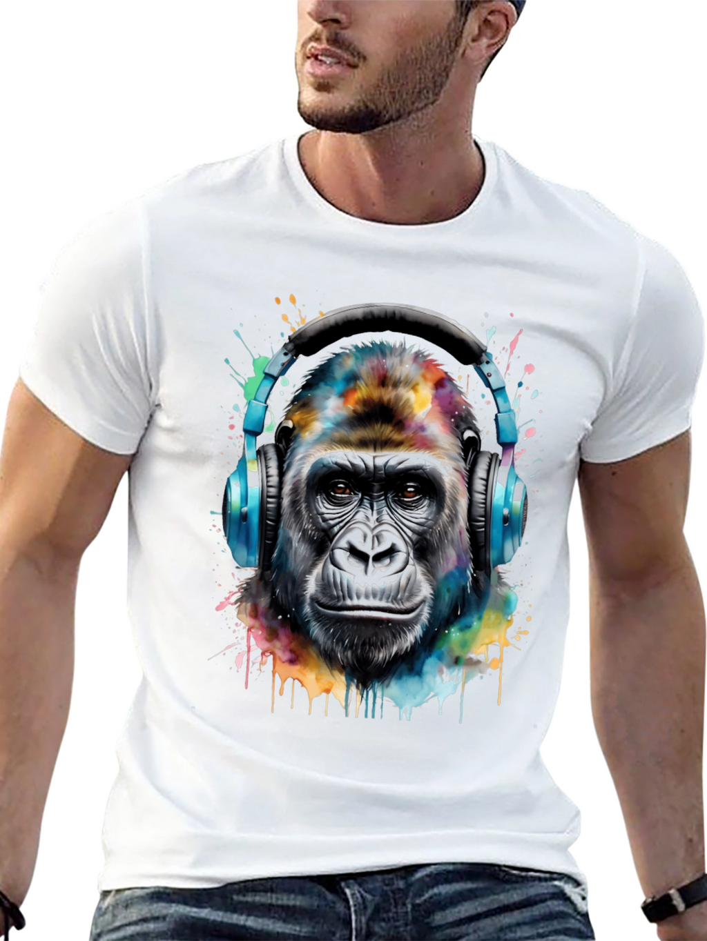 Gorilla Headphones Black T-Shirt