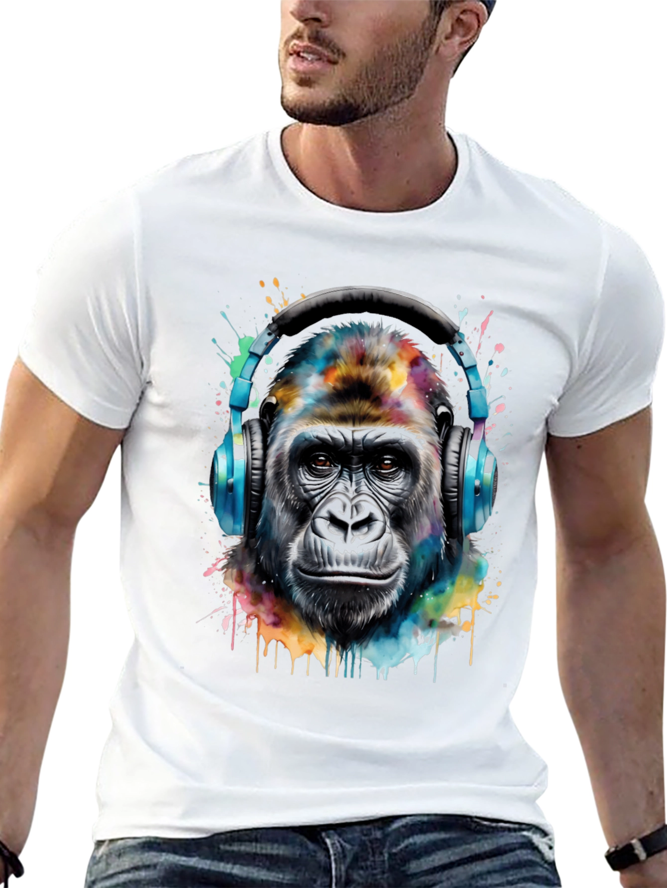 Gorilla Headphones Black T-Shirt