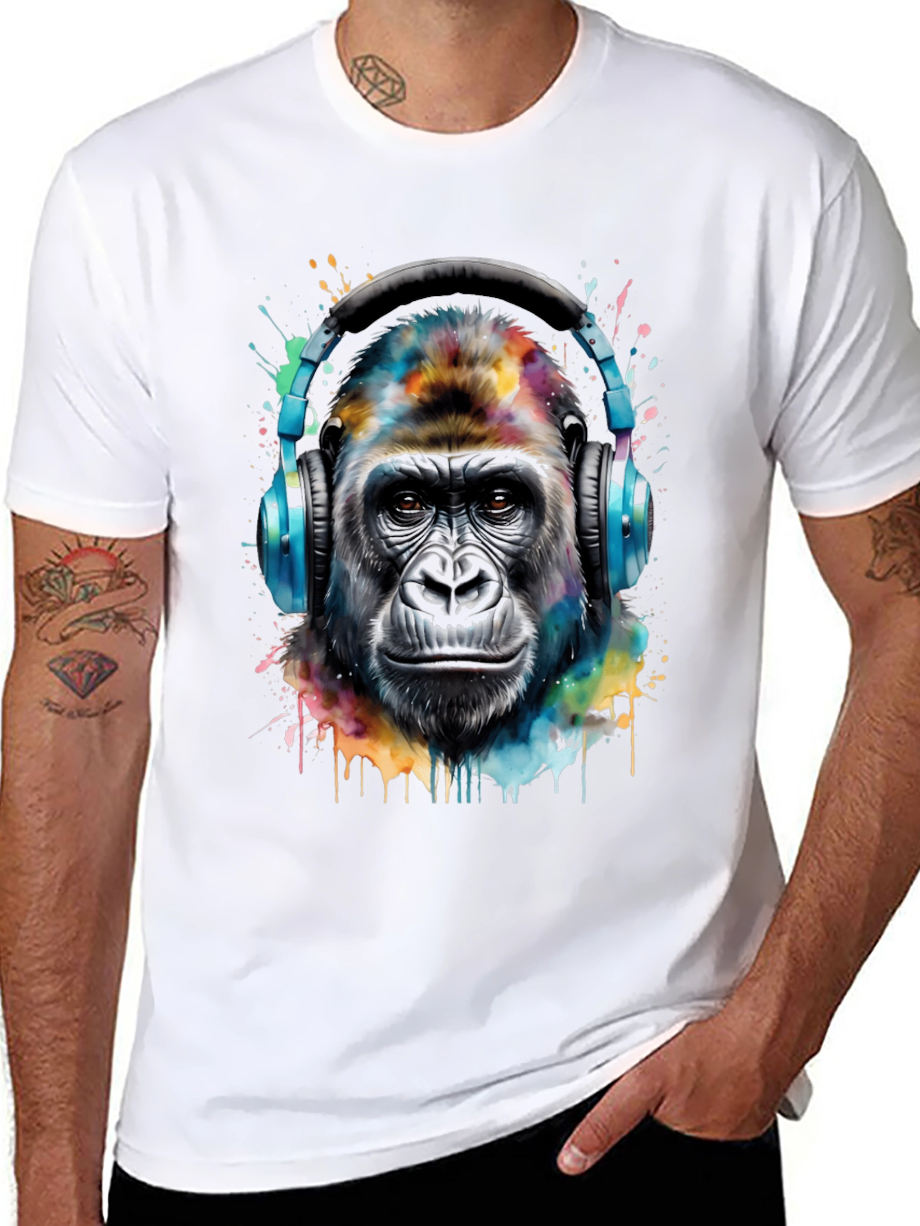 Gorilla Headphones Black T-Shirt