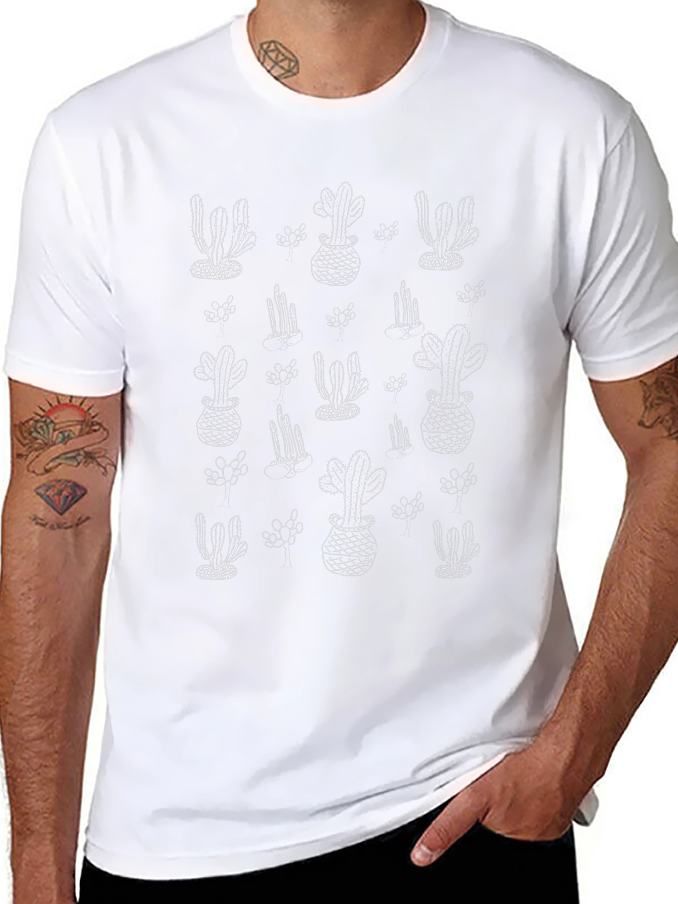 Cactus Print Black T-Shirt - Desert Vibes