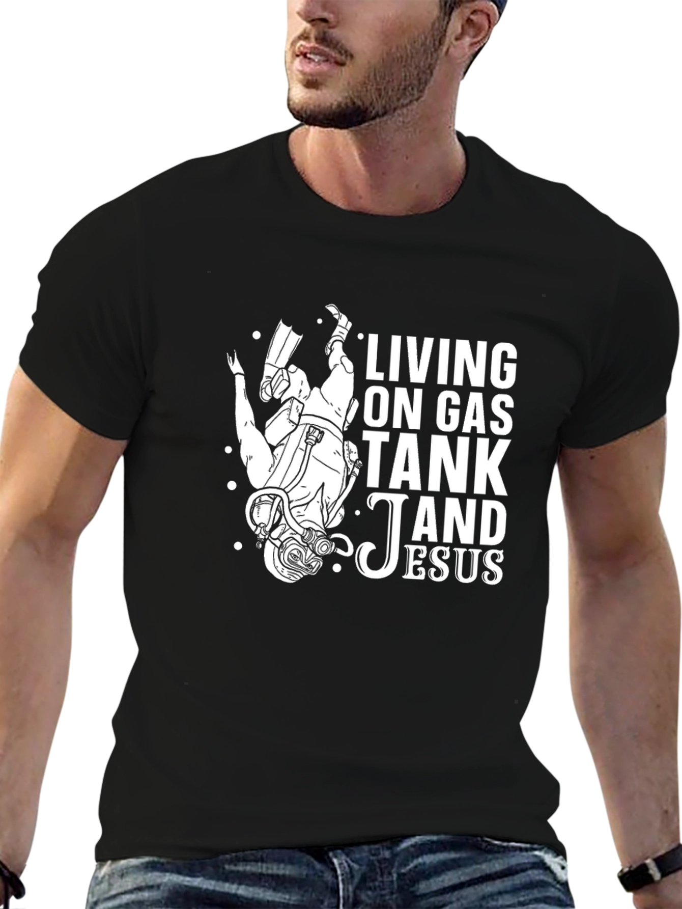 Diver Gas Tank and Jesus Graphic Tee