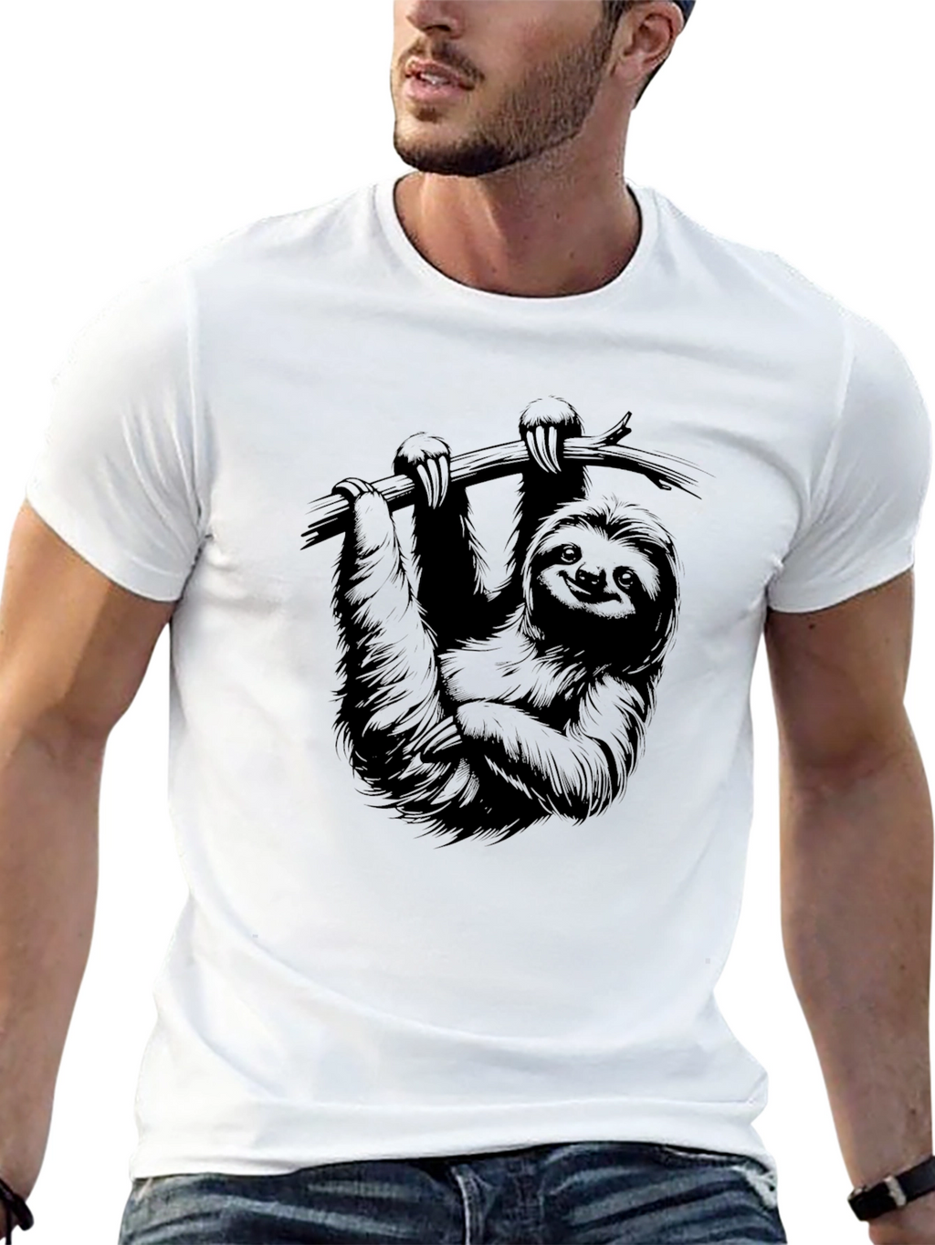 Sloth Graphic Print Mens T-Shirt - Black