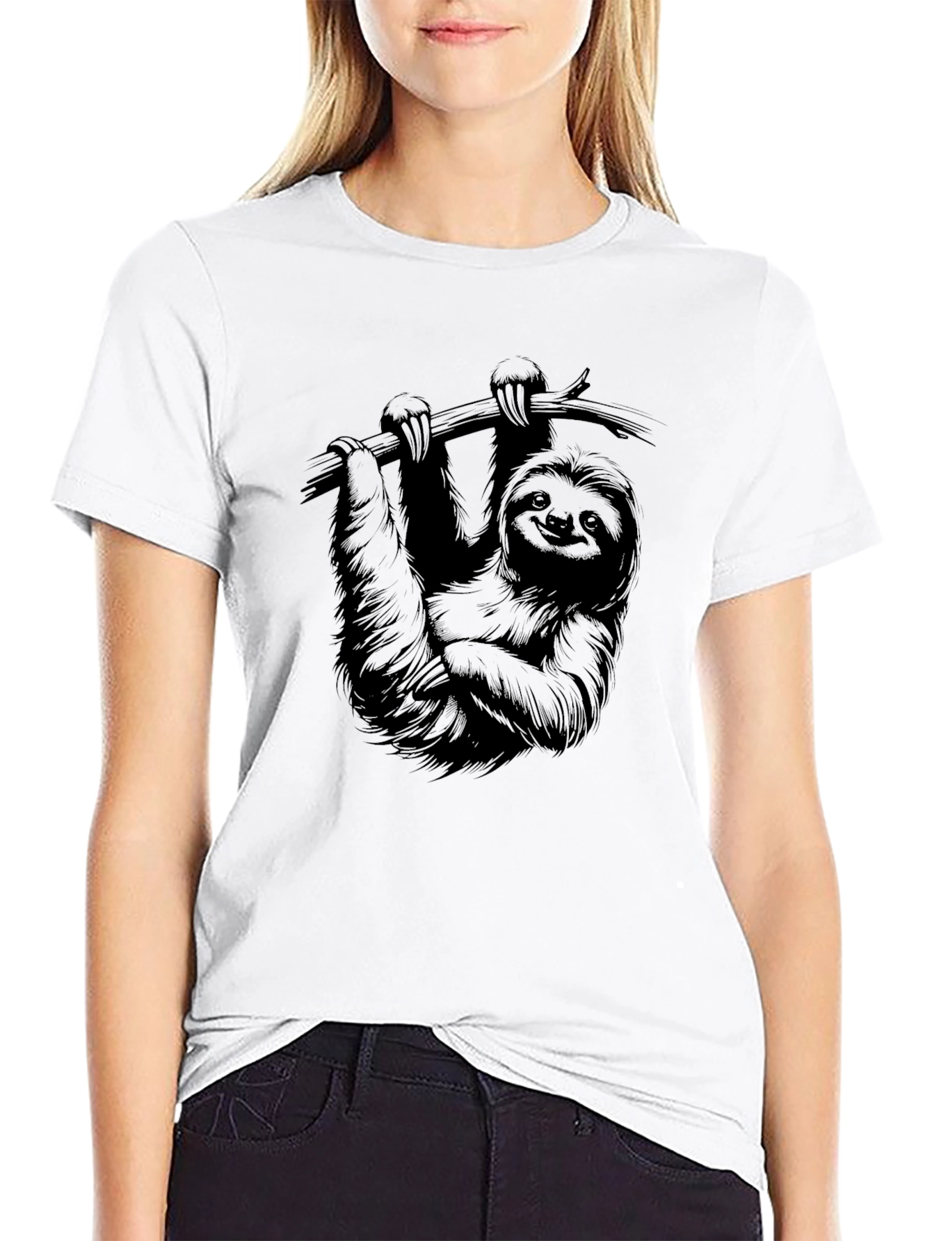 Sloth Graphic Print Mens T-Shirt - Black