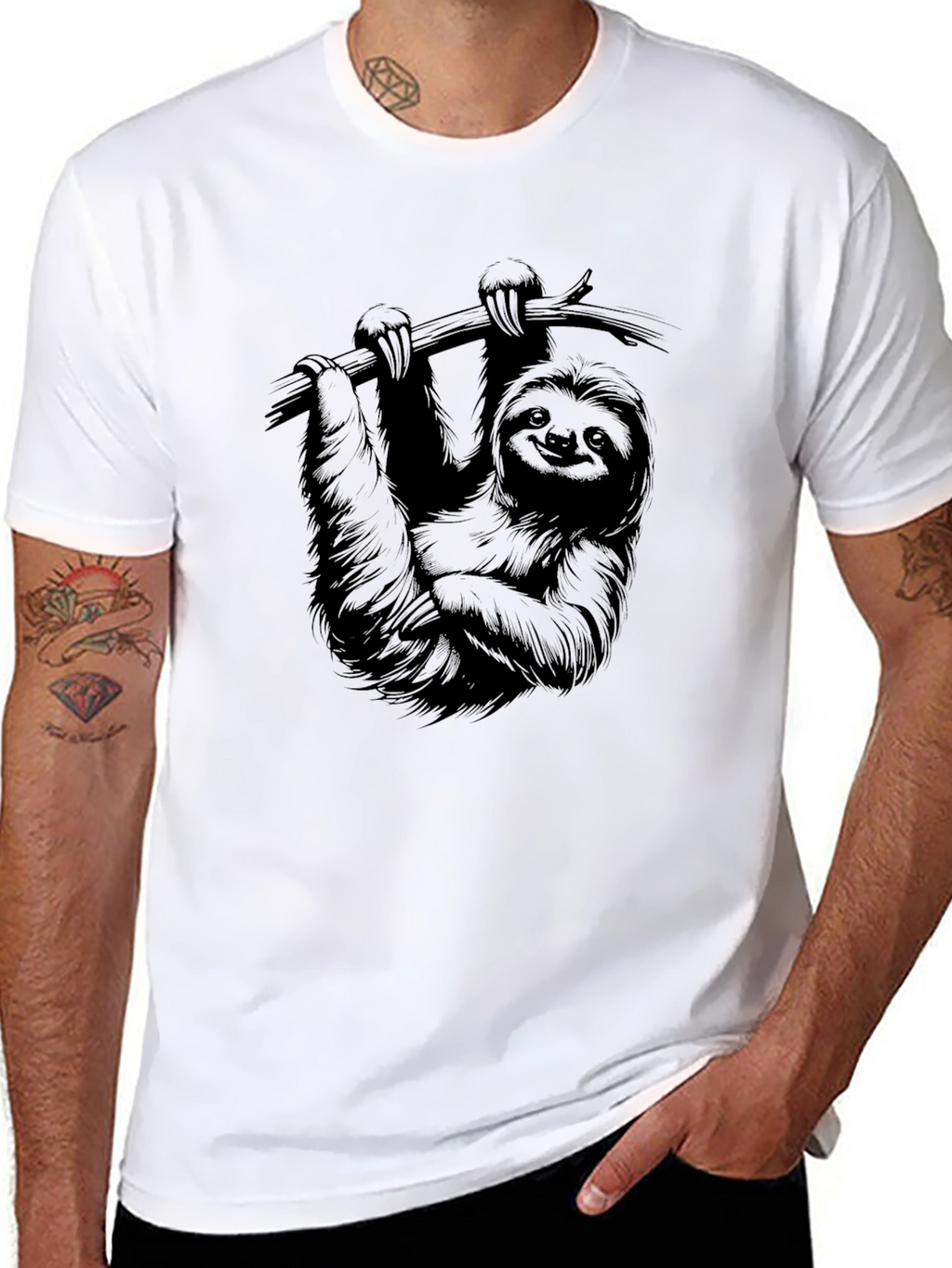 Sloth Graphic Print Mens T-Shirt - Black