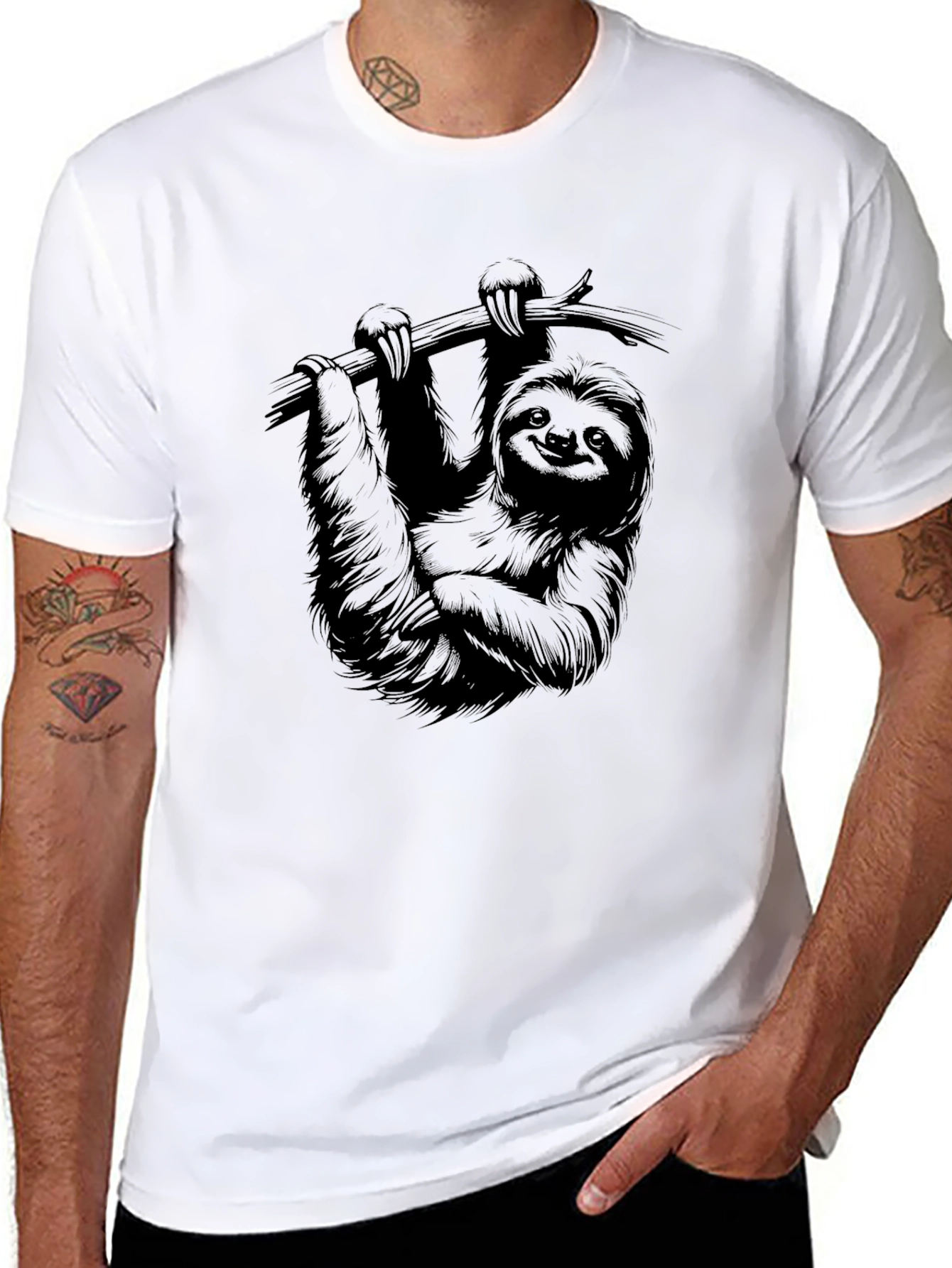 Sloth Graphic Print Mens T-Shirt - Black