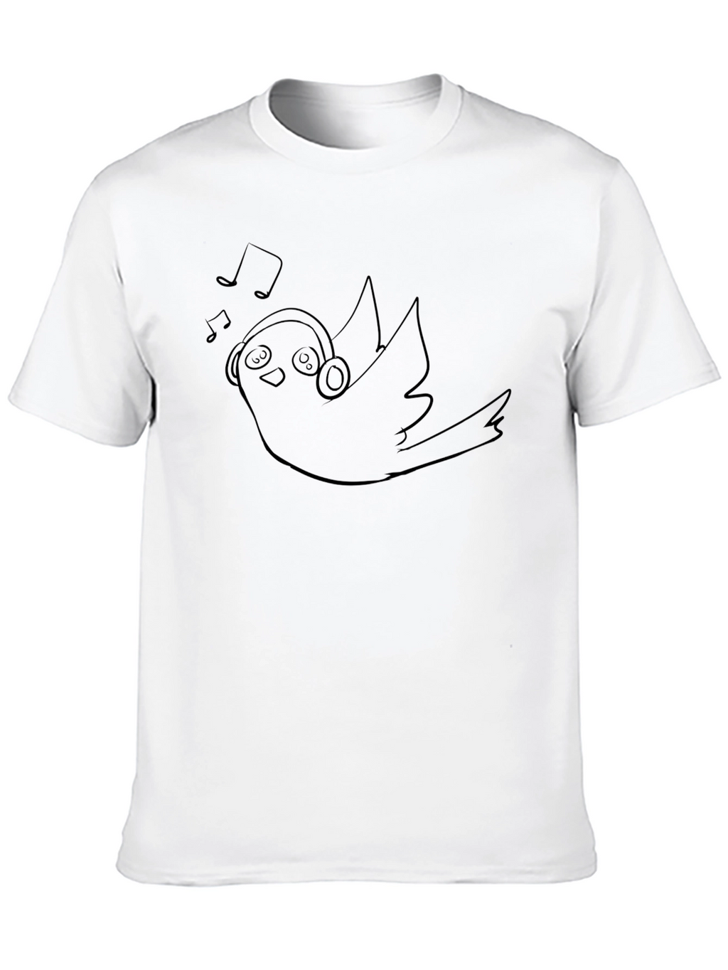 Bird with Headphones Black T-Shirt