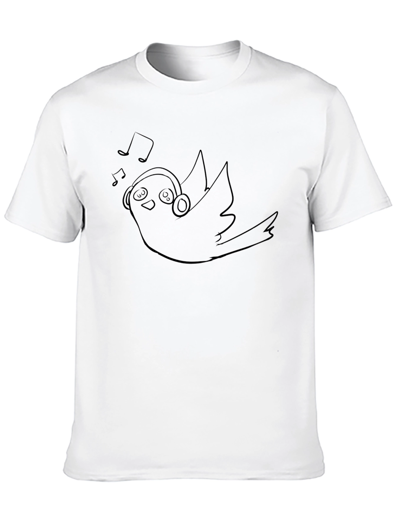 Bird with Headphones Black T-Shirt