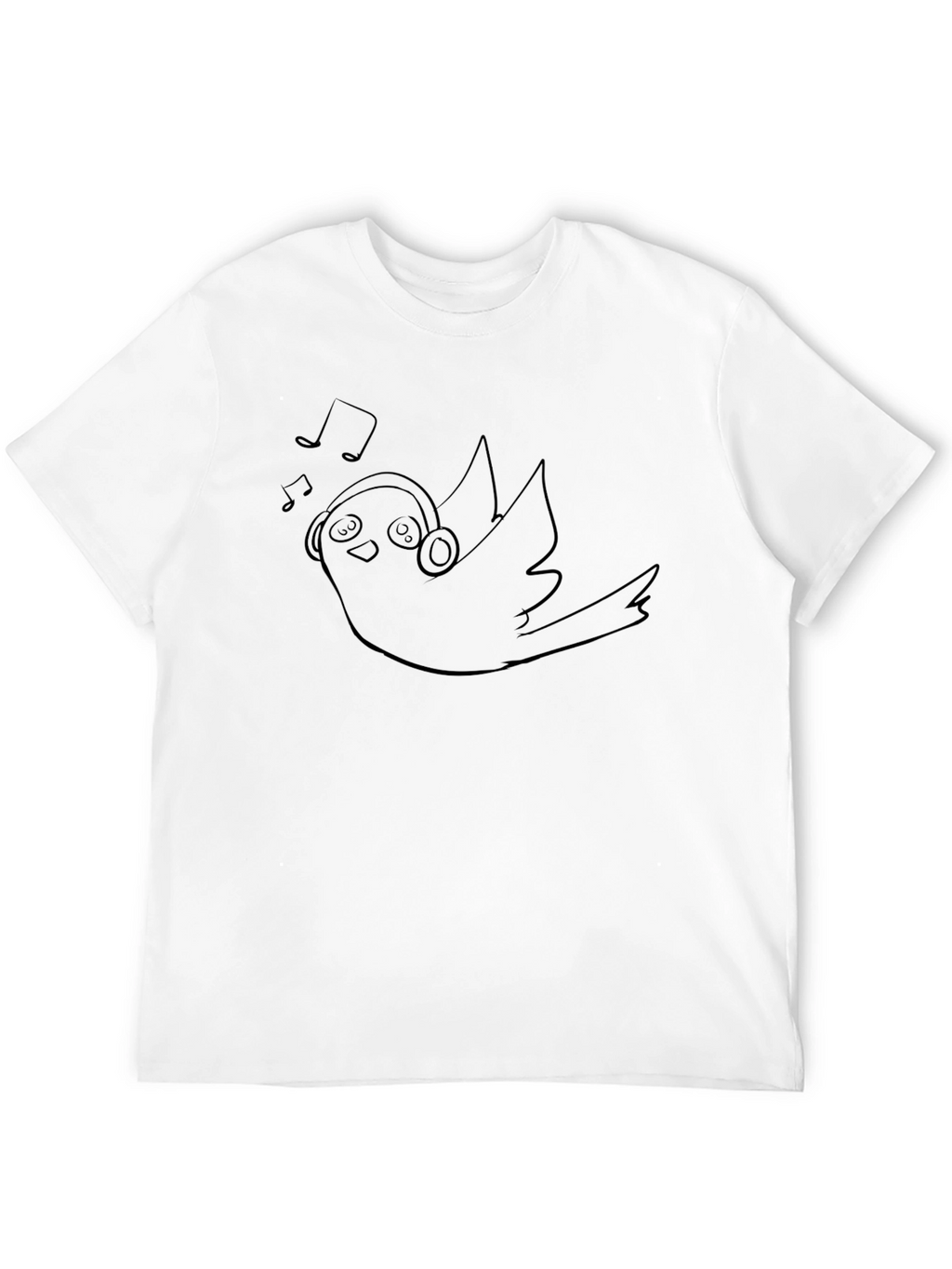 Bird with Headphones Black T-Shirt