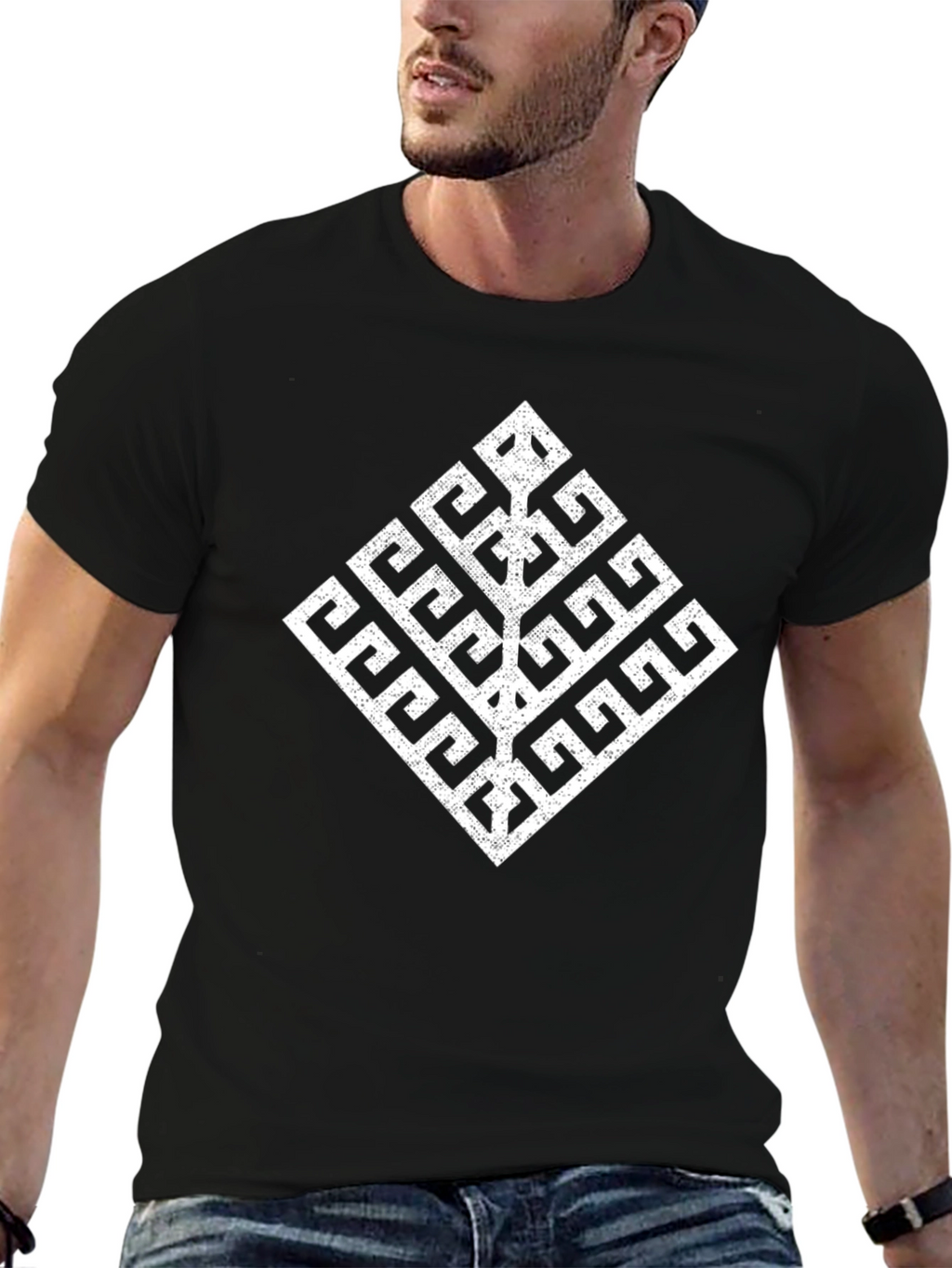 Geometric Tree T-Shirt - Soft Black Cotton Tee