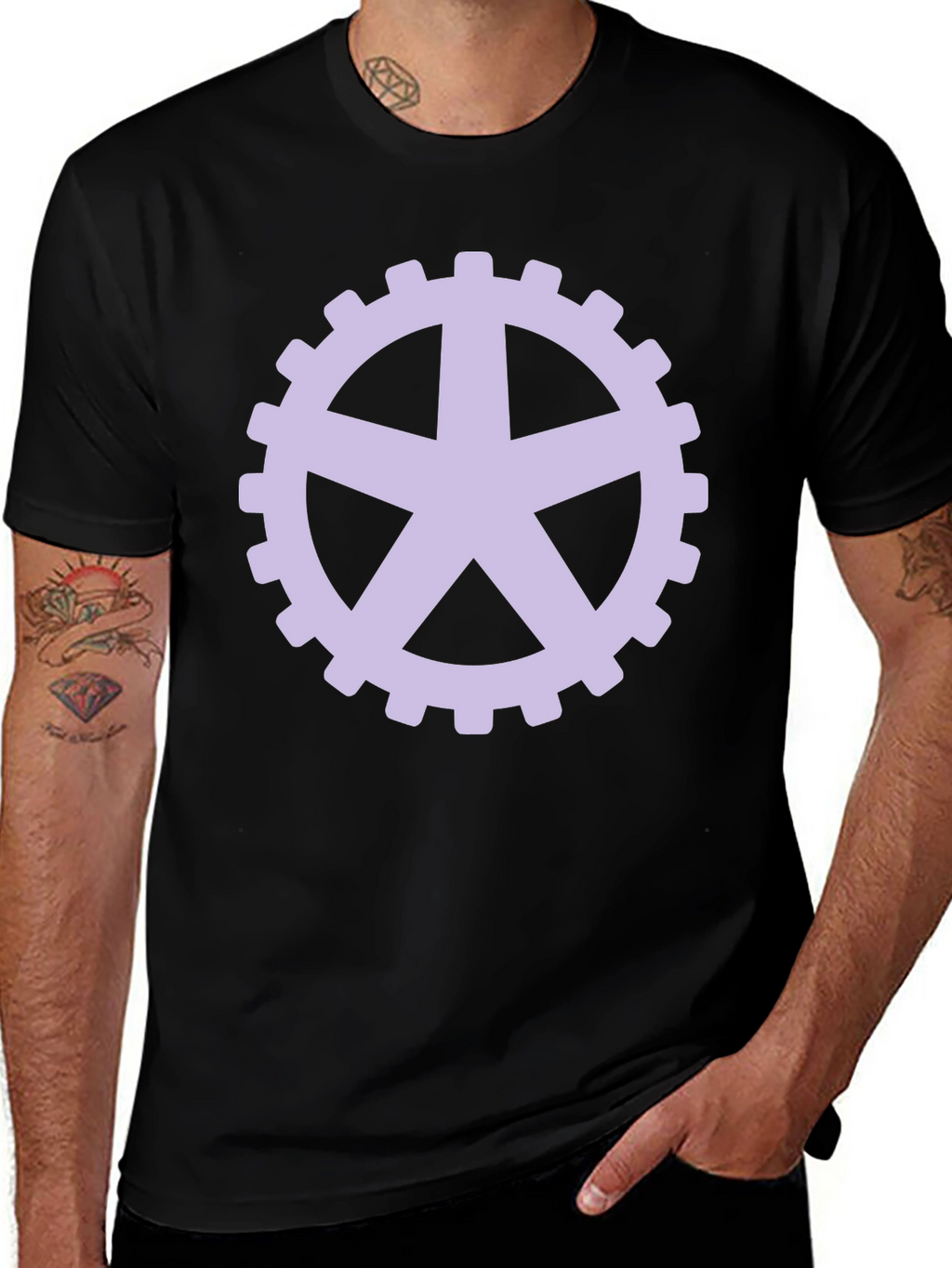 Gear Star Graphic Tee - Black Crew Neck T-Shirt