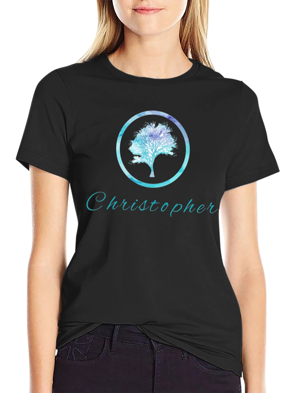 Personalized Tree Graphic Black T-Shirt