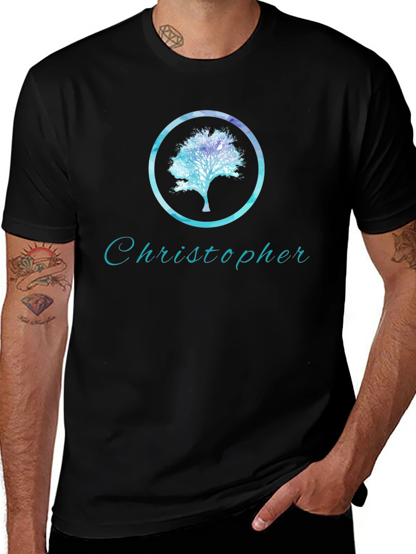 Personalized Tree Graphic Black T-Shirt