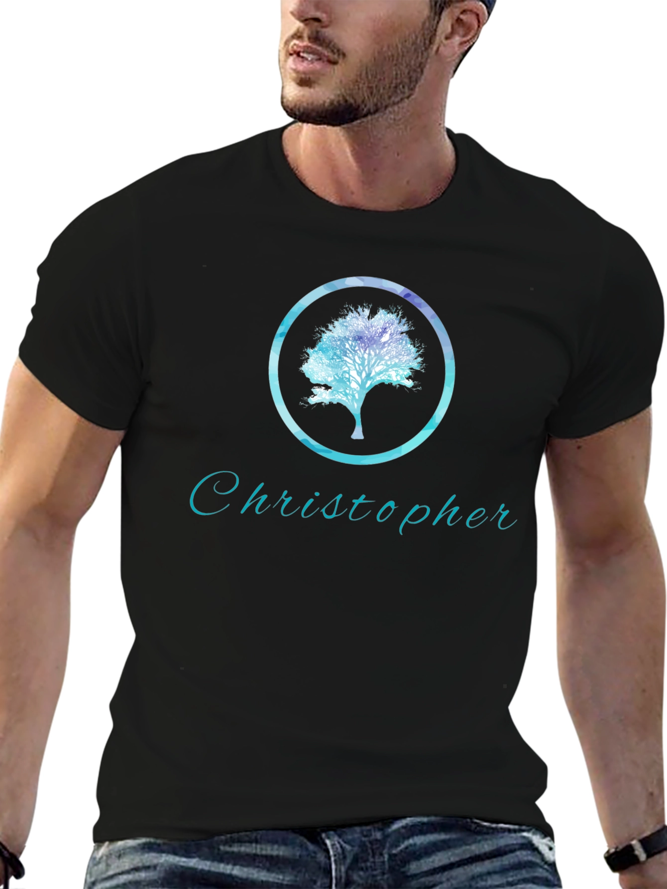Personalized Tree Graphic Black T-Shirt