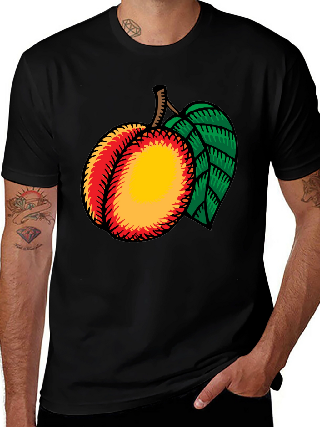 Peach Graphic Tee - Casual Black T-Shirt