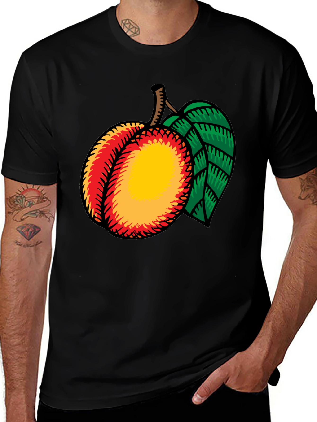 Peach Graphic Tee - Casual Black T-Shirt