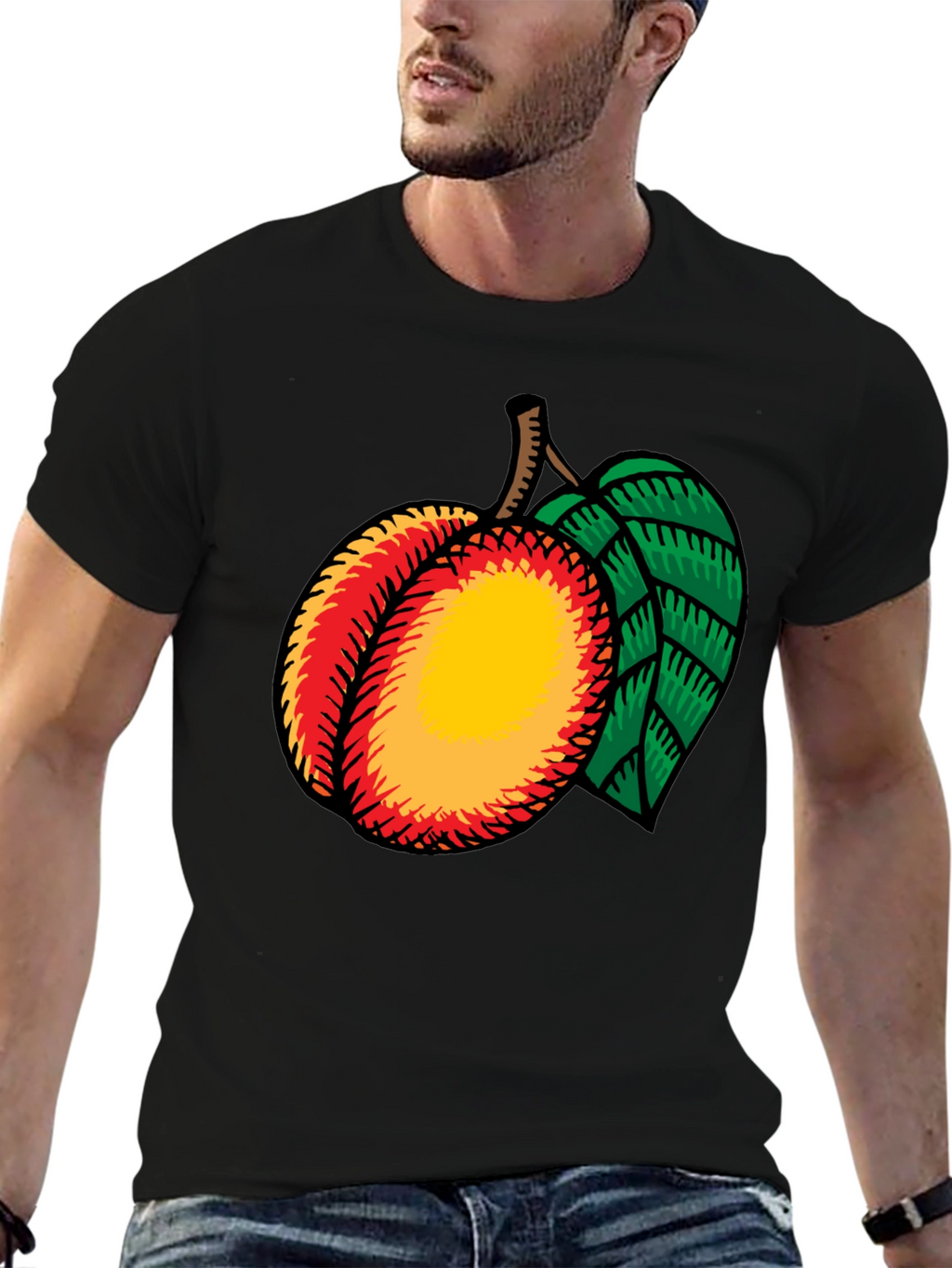 Peach Graphic Tee - Casual Black T-Shirt