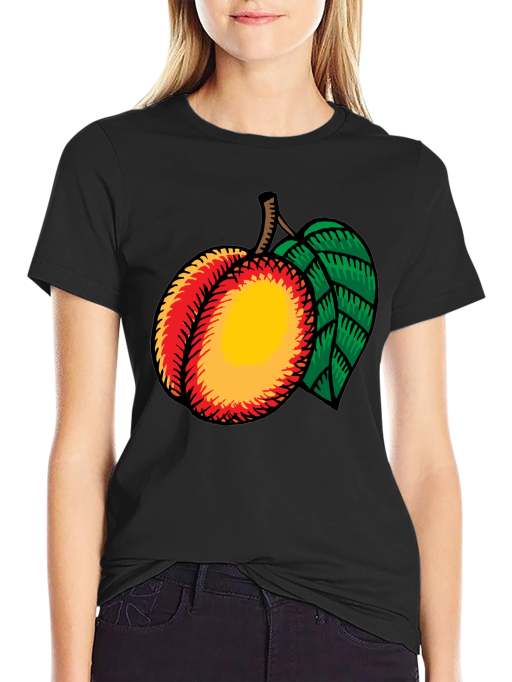 Peach Graphic Tee - Casual Black T-Shirt