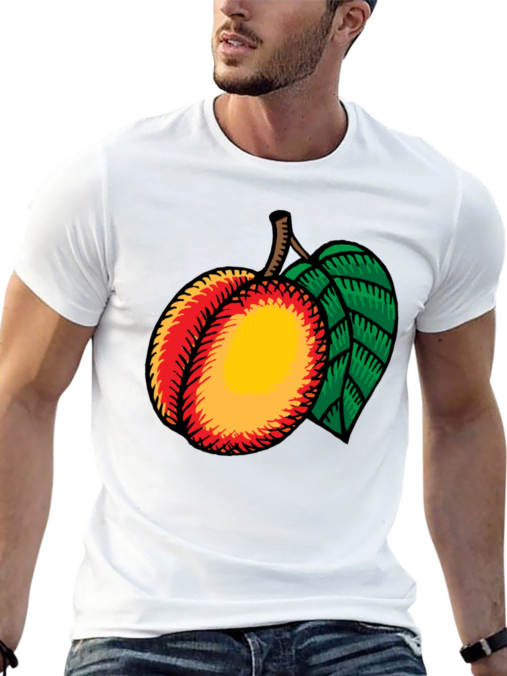 Peach Graphic Tee - Casual Black T-Shirt