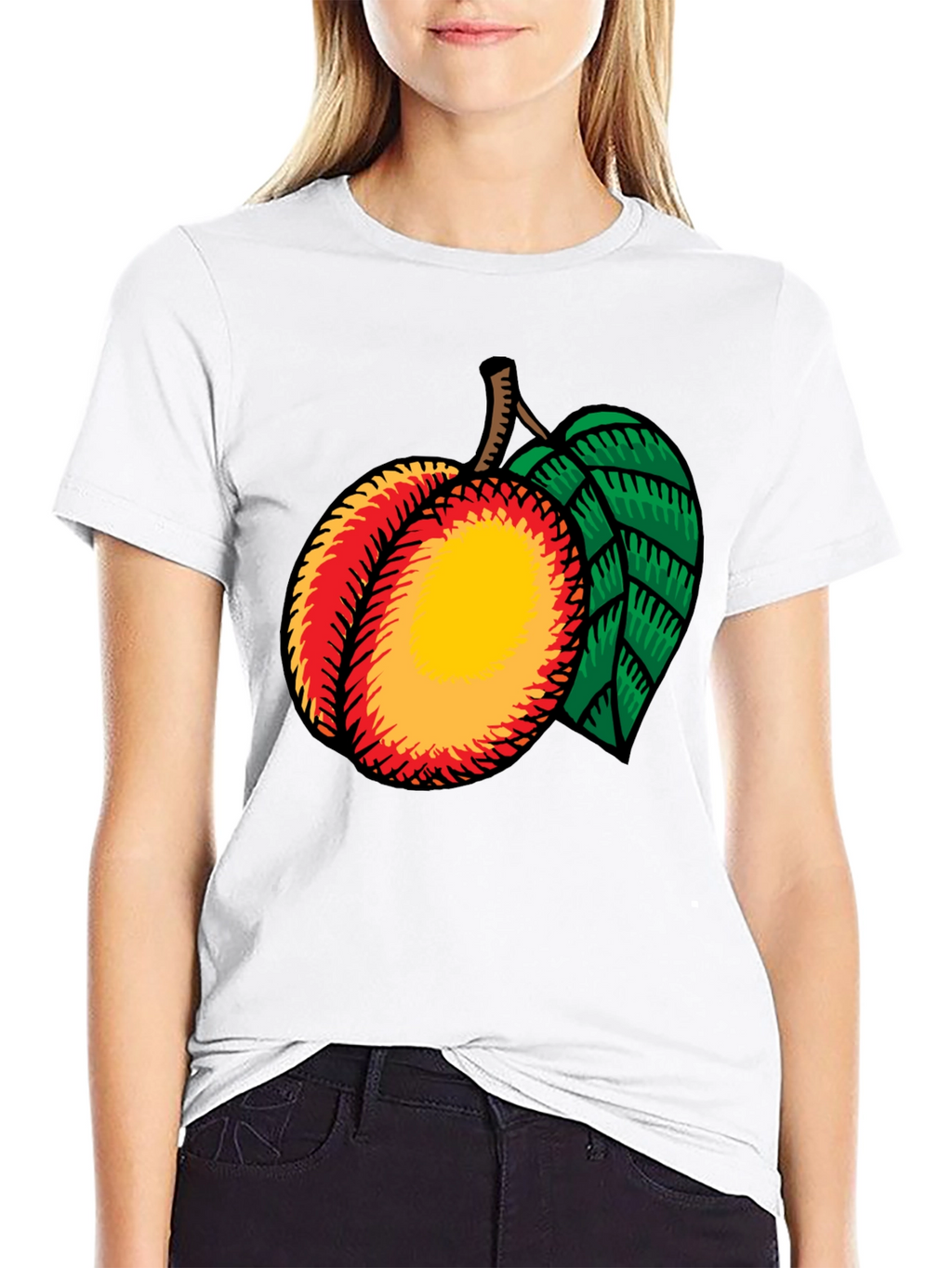 Peach Graphic Tee - Casual Black T-Shirt