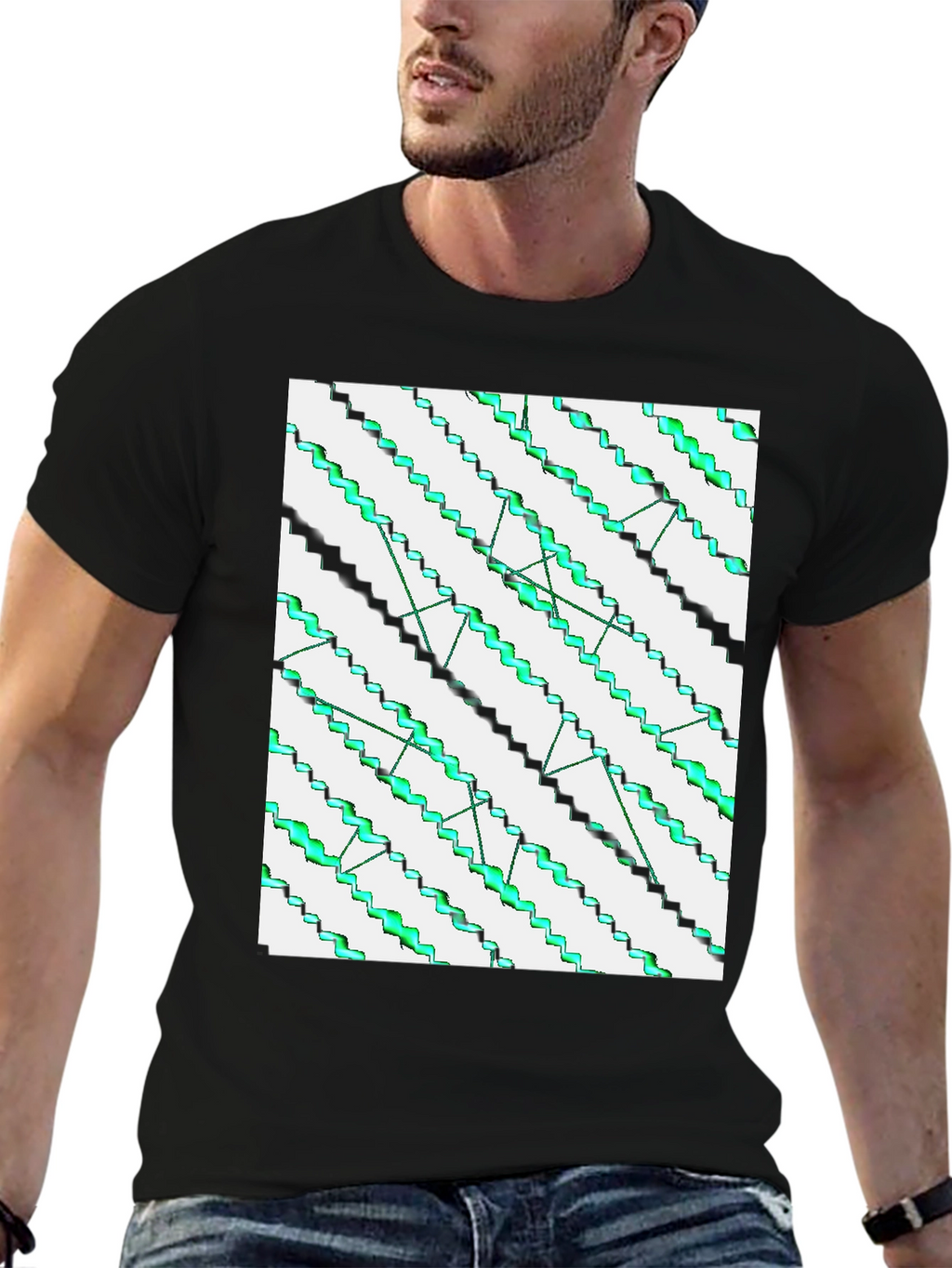 Abstract Zigzag Pattern Black T-Shirt