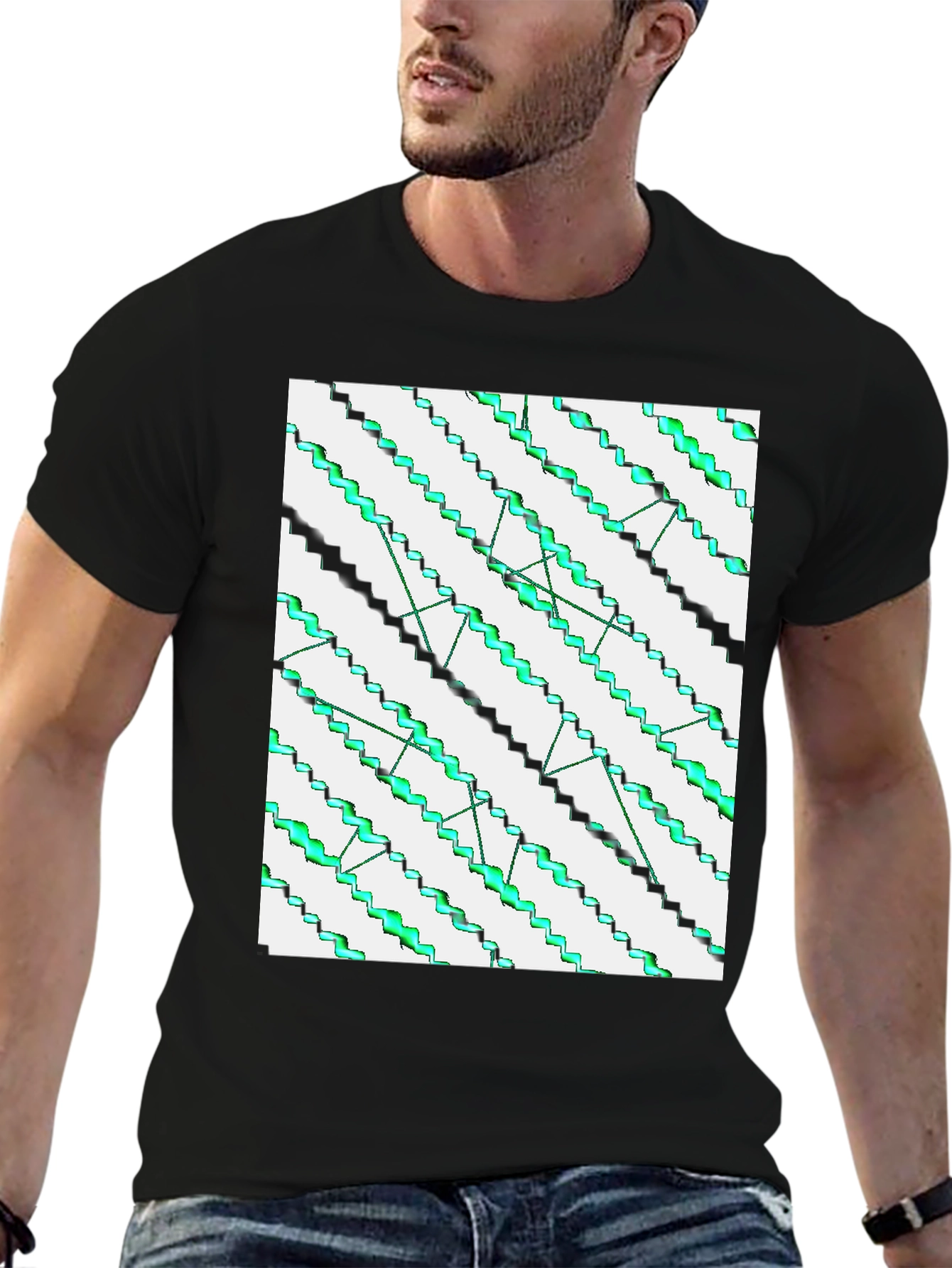 Abstract Zigzag Pattern Black T-Shirt