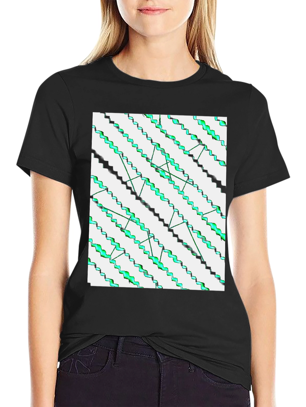 Abstract Zigzag Pattern Black T-Shirt