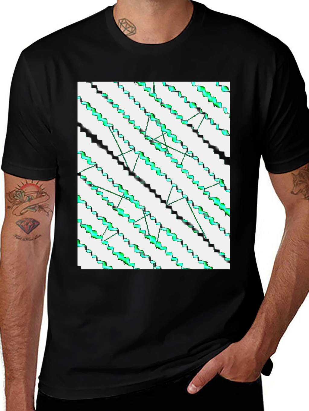 Abstract Zigzag Pattern Black T-Shirt