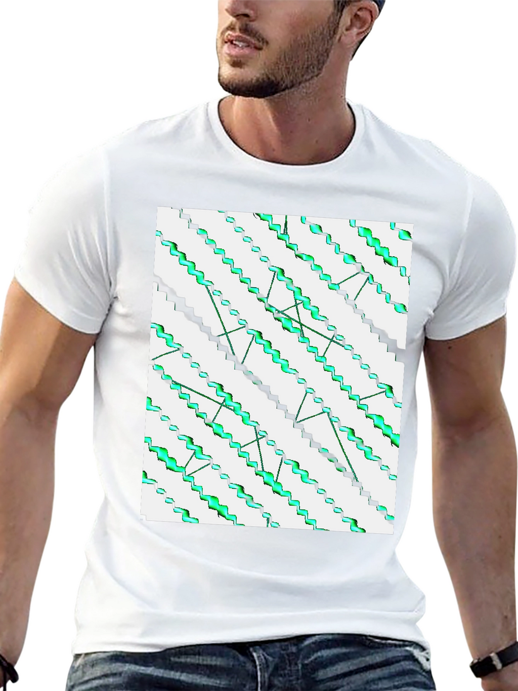 Abstract Zigzag Pattern Black T-Shirt