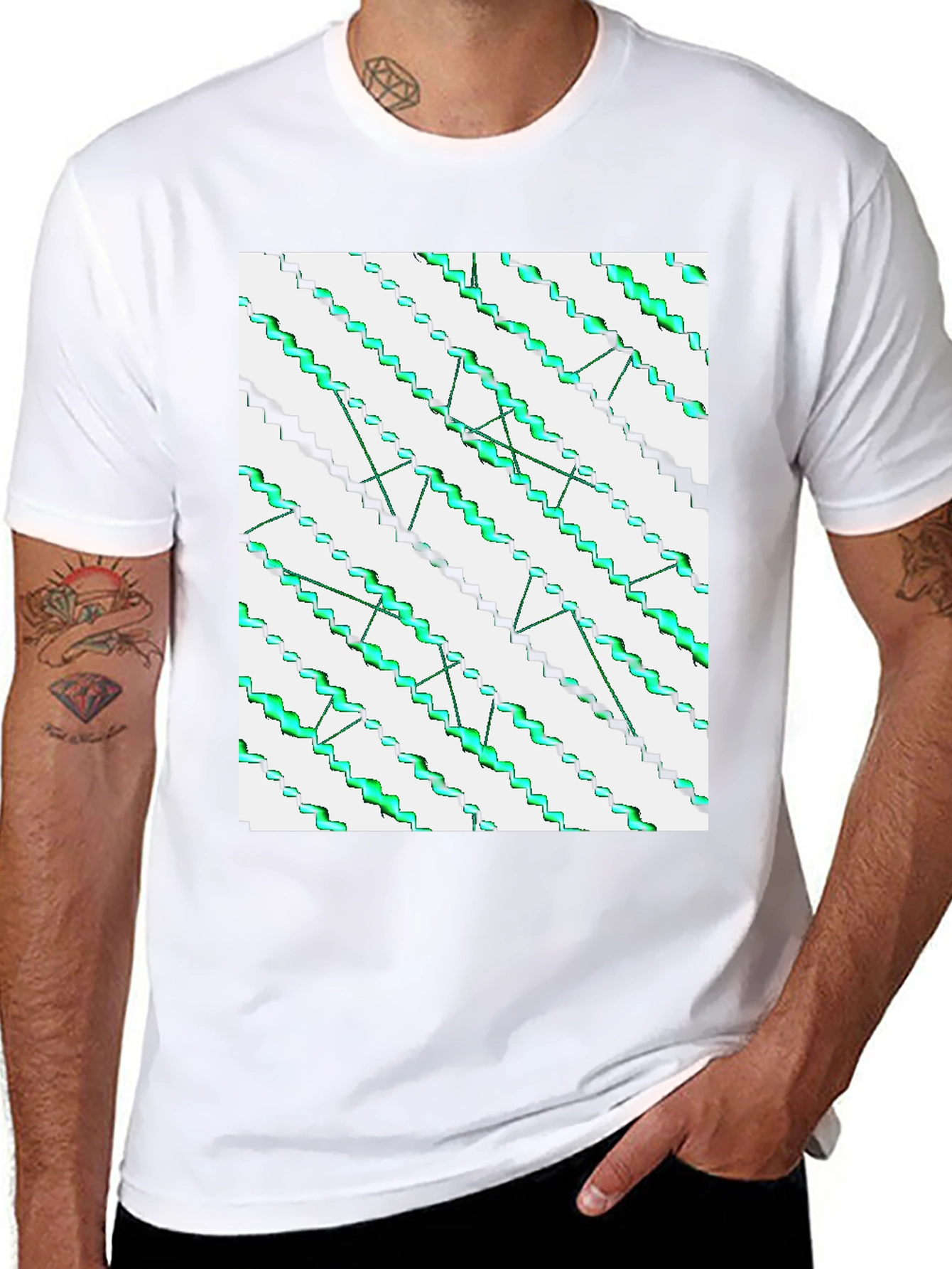 Abstract Zigzag Pattern Black T-Shirt