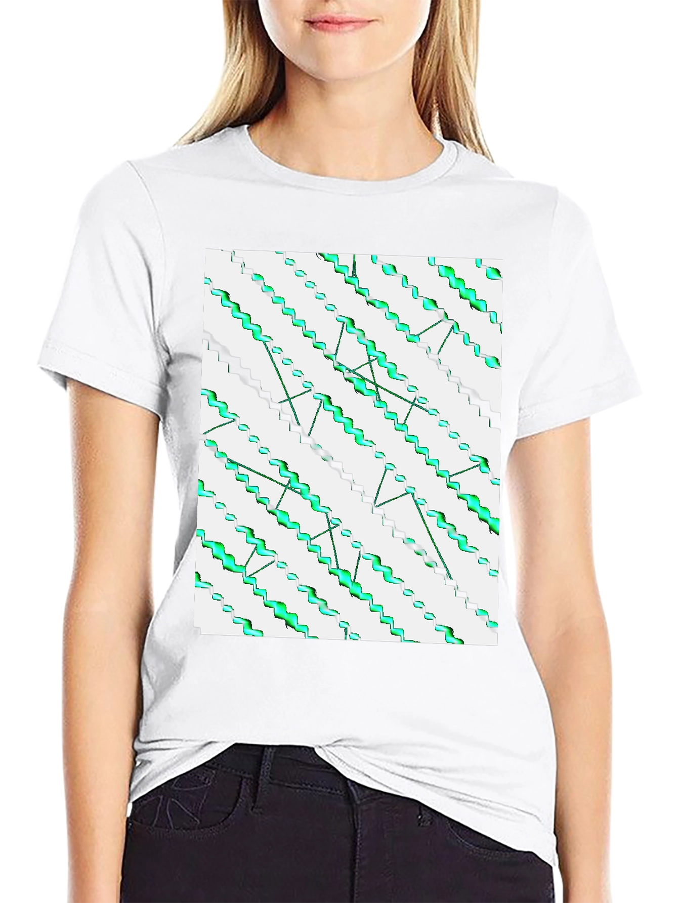 Abstract Zigzag Pattern Black T-Shirt