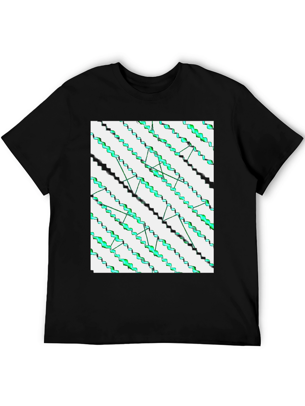Abstract Zigzag Pattern Black T-Shirt
