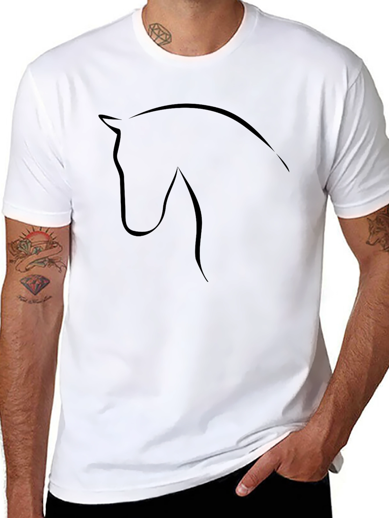 Mens Black Horse Outline Graphic Tee