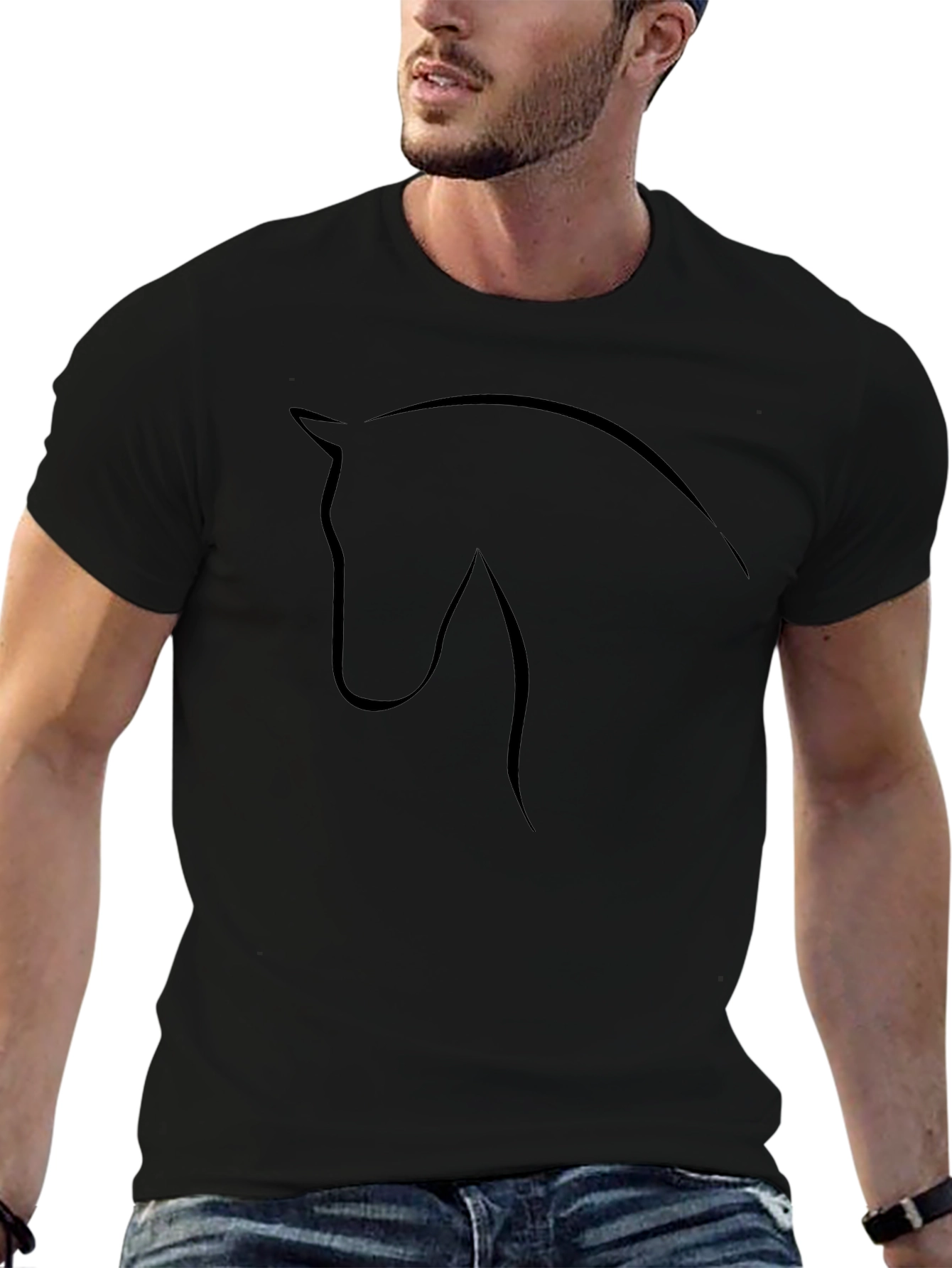Mens Black Horse Outline Graphic Tee