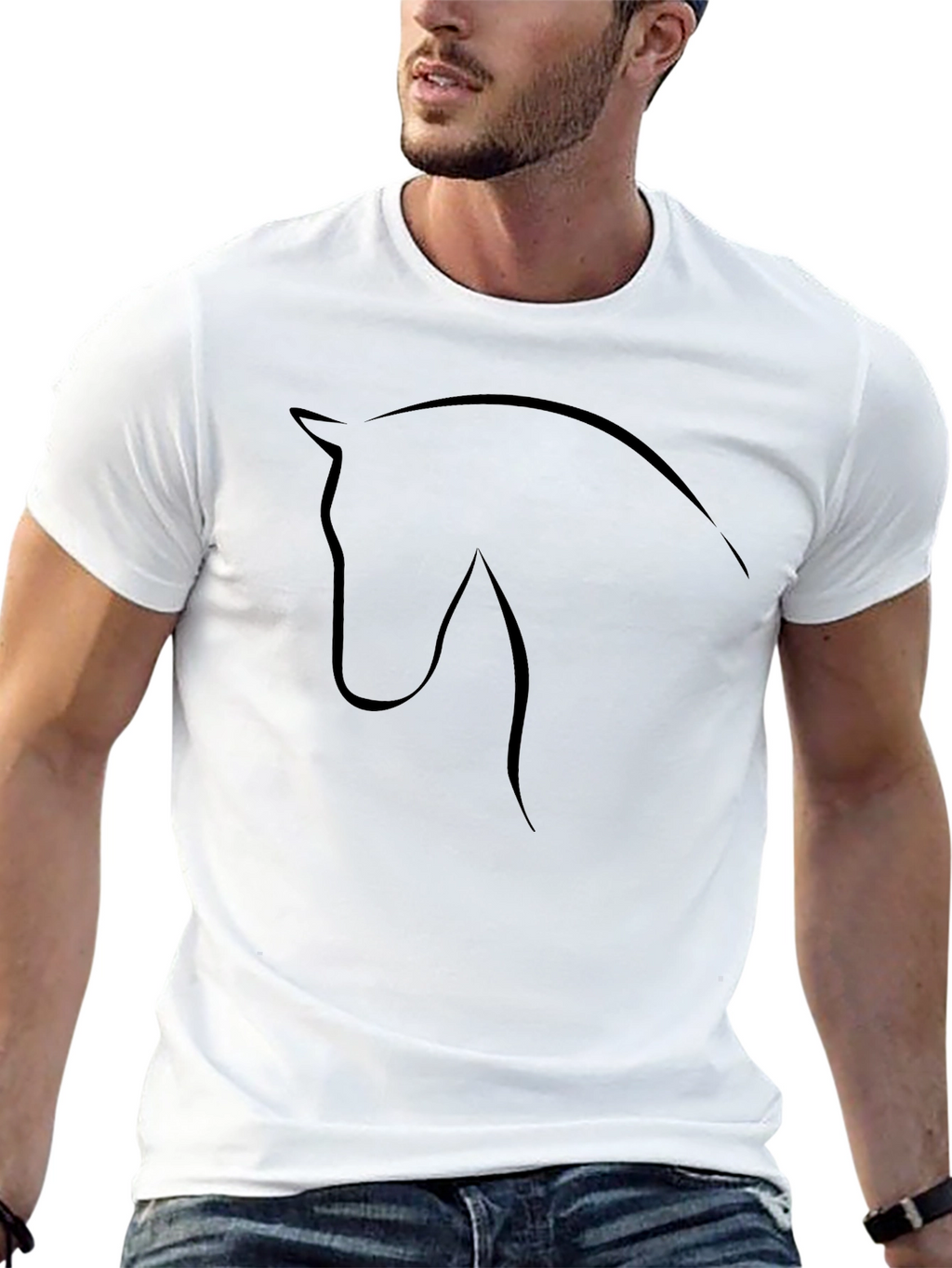 Mens Black Horse Outline Graphic Tee