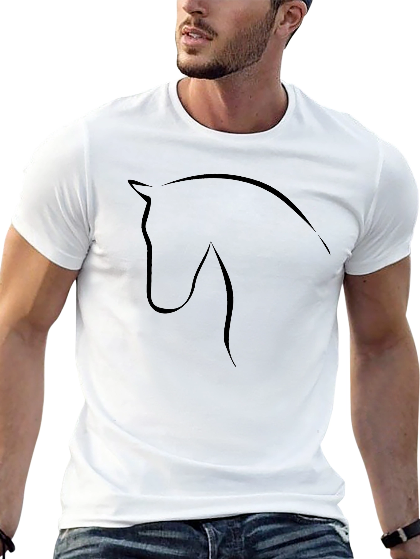Mens Black Horse Outline Graphic Tee