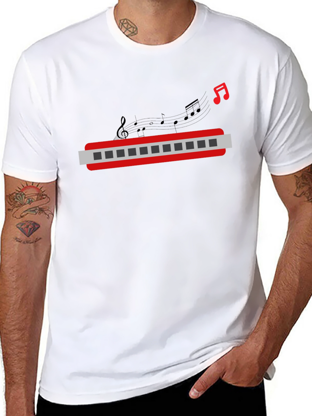 Musical Harmonica Graphic Tee - Black